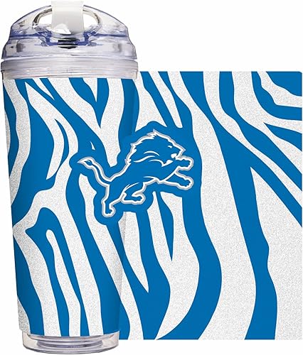 Miniatura 32 de Rico Industries NFL Football Glitter 24 onzas Vaso de purpurina acrílico con tapa con bisagra, Vaso de doble pared oficialmente licenciado