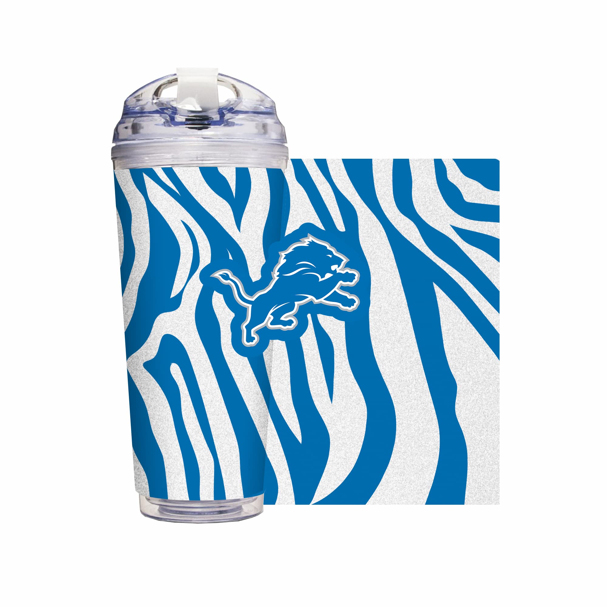 Rico Industries NFL Football Glitter 24oz Acrylic Glitter Tumbler with Hinged Lid, Officially Licensed Double Wall Tumbler with Straw