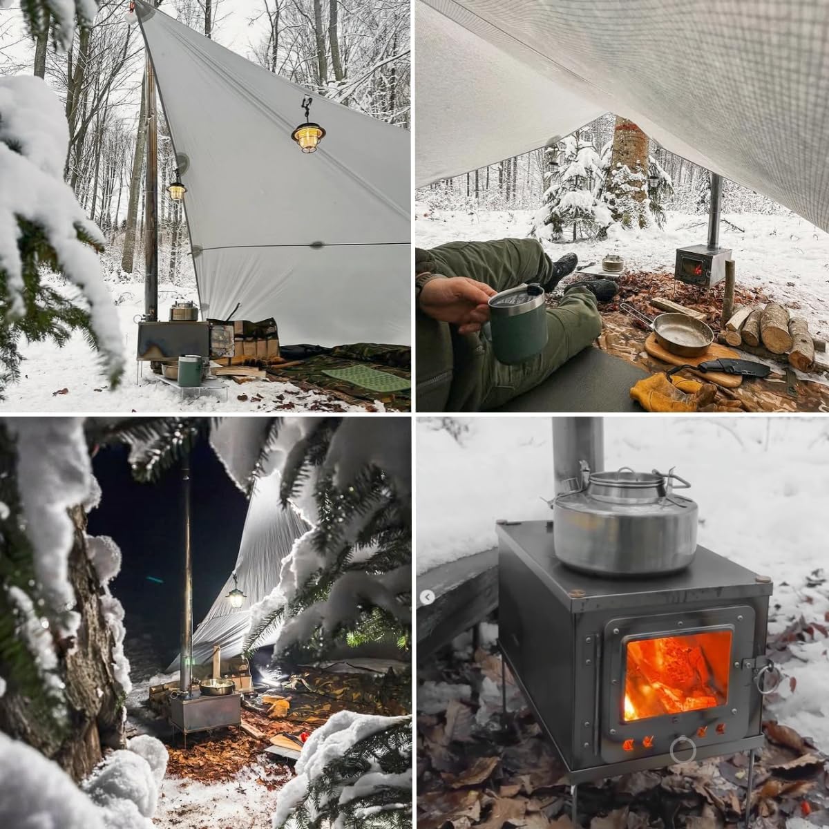 DANCHEL OUTDOOR T1 Lightweight Small Titanium Hot Tent Stove with 6.5ft Chimney Pipe, Spark Arrestor, Portable Tent Stove for 1 Person Camping Cooking