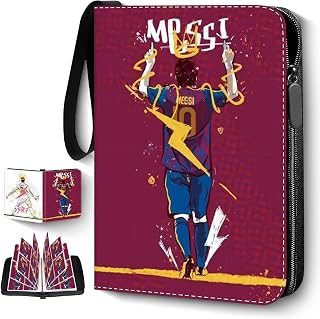 Soccer Card Binder 4 Pocket,Trading Card Binder Fits 440 Cards with 55 Removable Sleeves,Binder Collection Booklet with Zipper, PU Portable Card Holder for Soccerl Fans World Cup