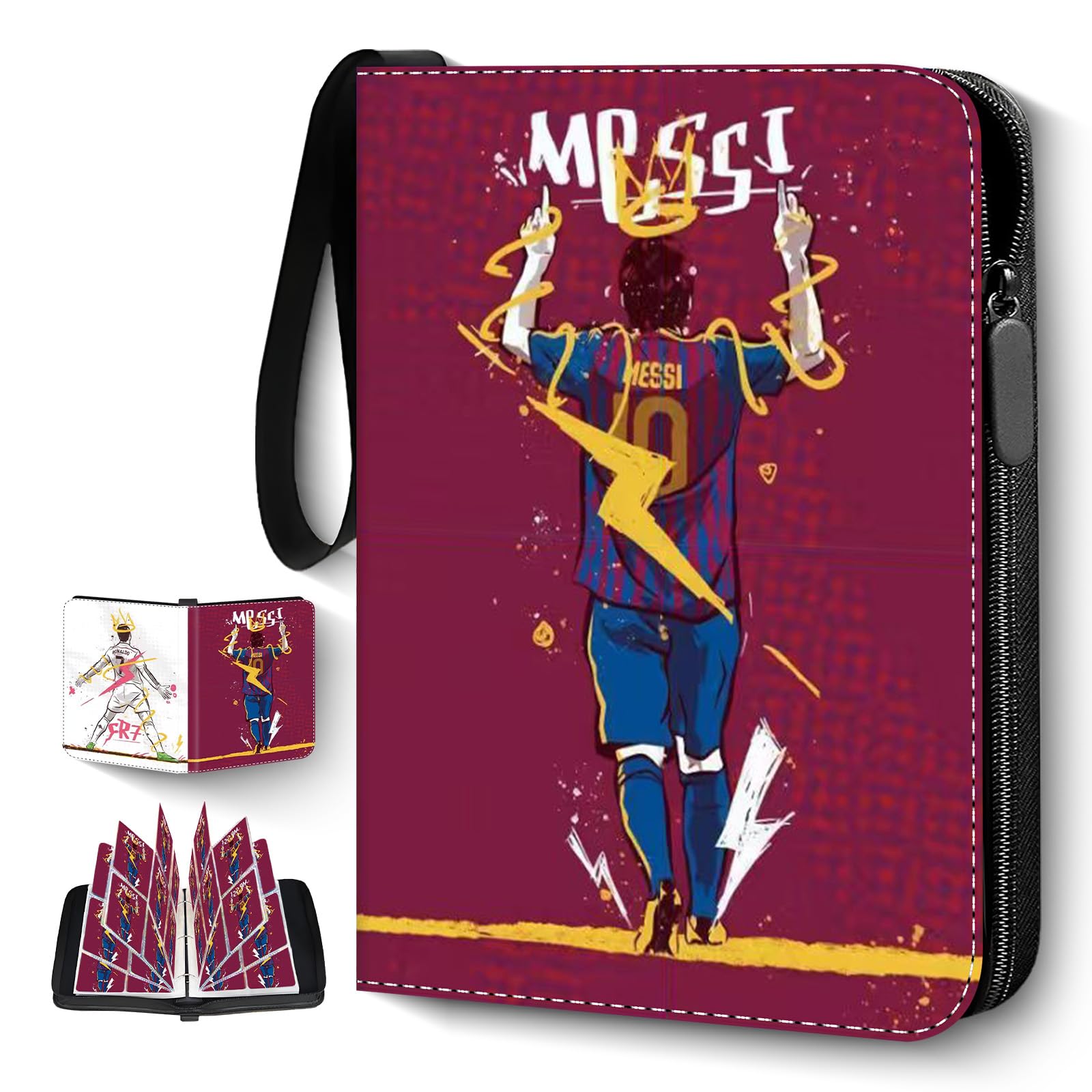 Carpeta de tarjetas de fútbol de 4 bolsillos, carpeta de tarjetas intercambiables para 440 tarjetas con 55 fundas extraíbles, folleto de colección de carpetas con cremallera, tarjetero portátil de