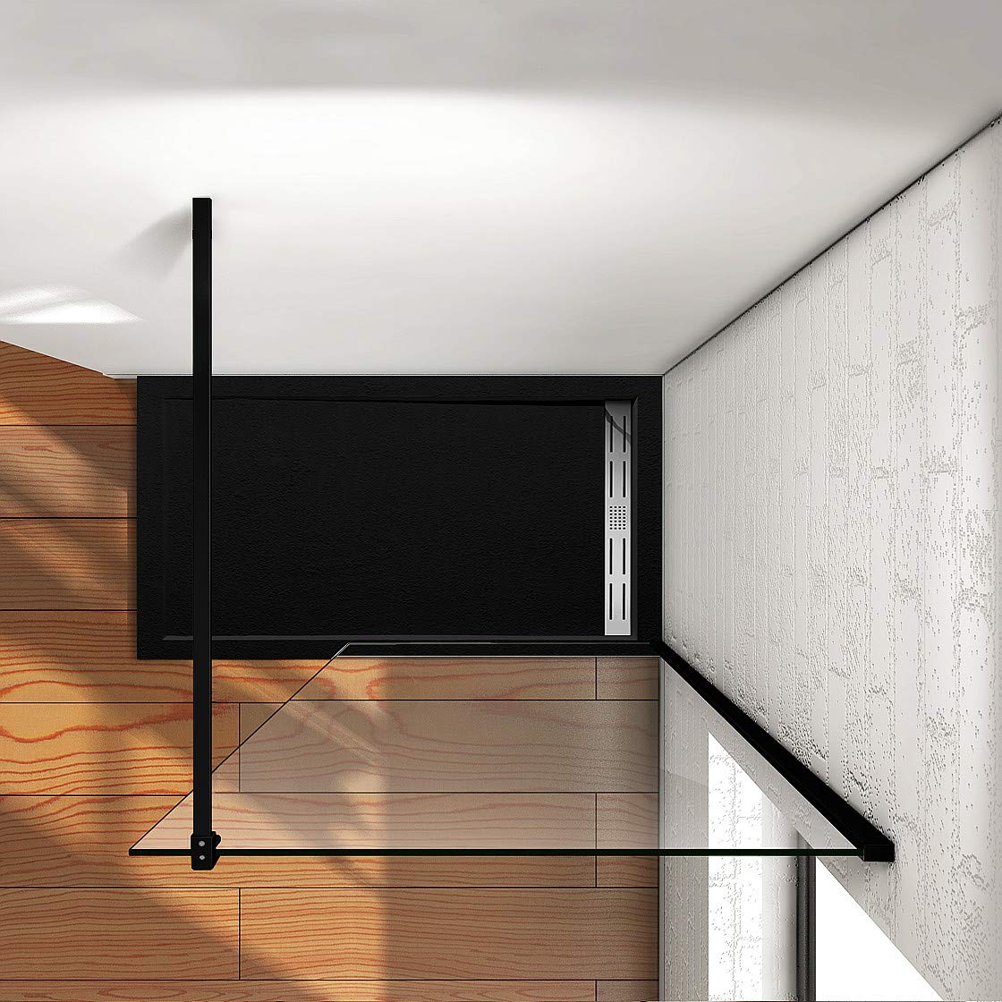 Aica Sanitär 100 x 200cm Duschwand Duschtrennwand 8mm Sicherheitsglas Walk in Dusche Schwarze