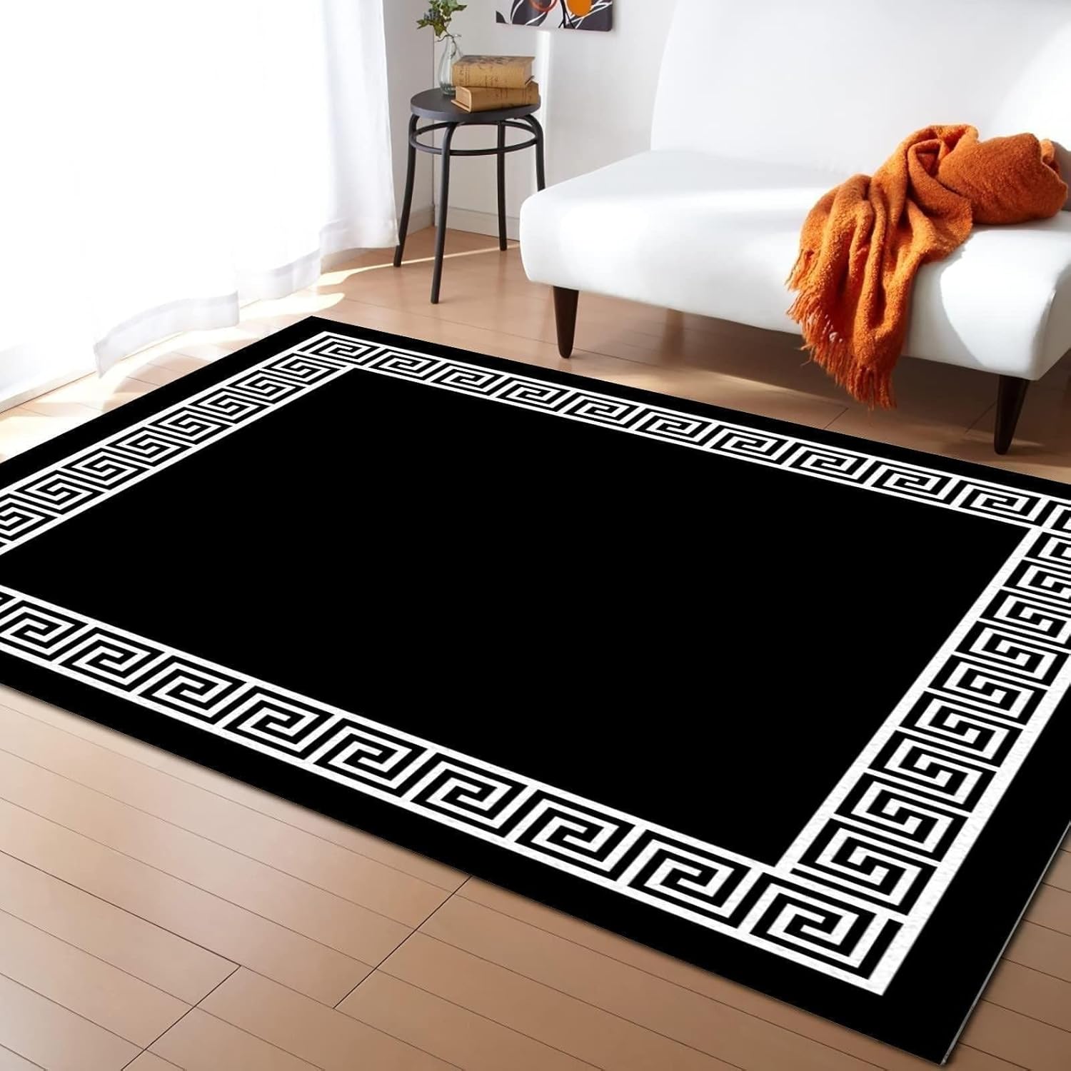 Retro Black Gold Greek Key Area Rugs, 3D Geometric Print Carpet, Indoor Non-Slip Kids Rugs, Machine Washable Breathable Durable Carpet for Front Entrance Floor Decor,4 x 6ft