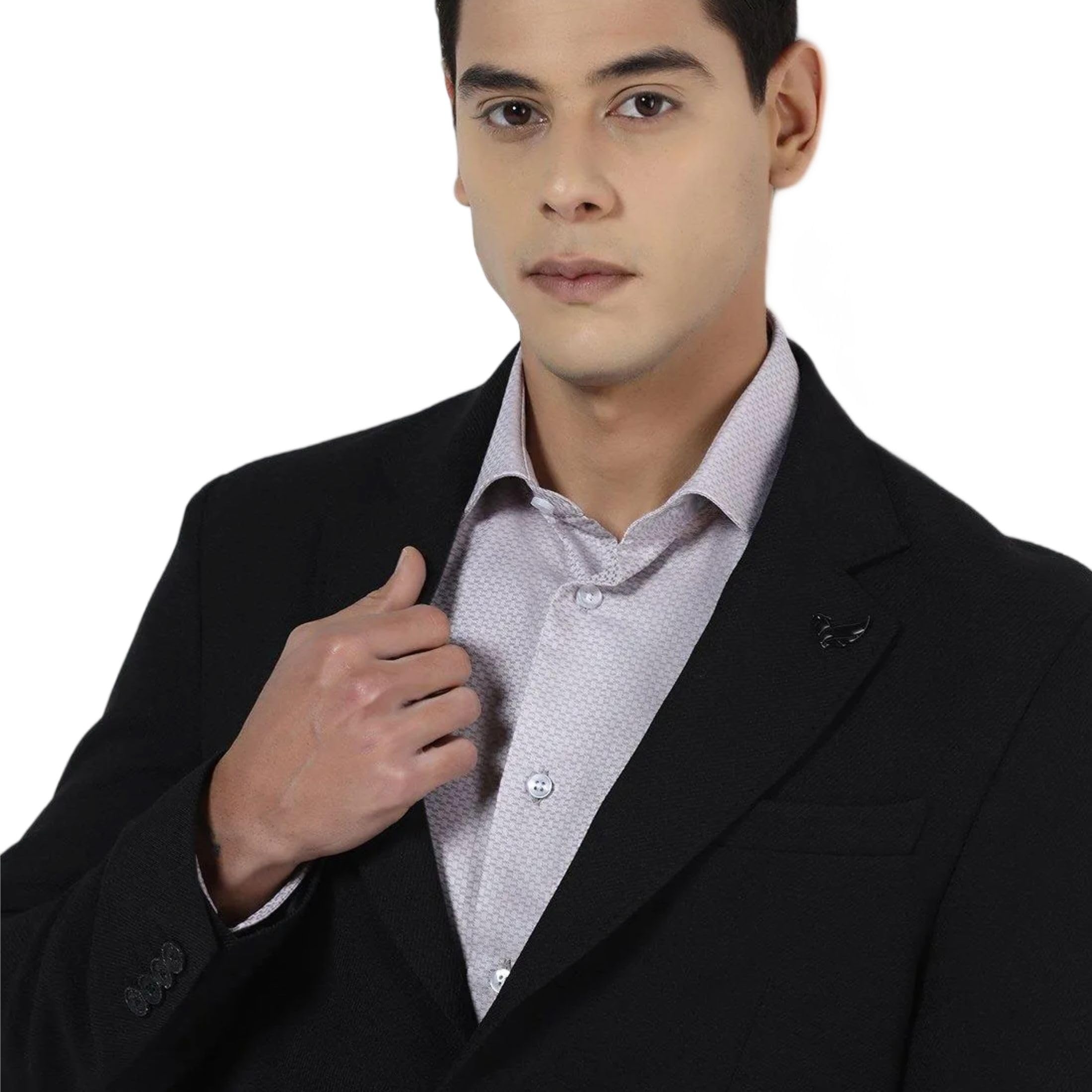 Men Poly-Blend Black Textured Slim Fit Blazers-image-11