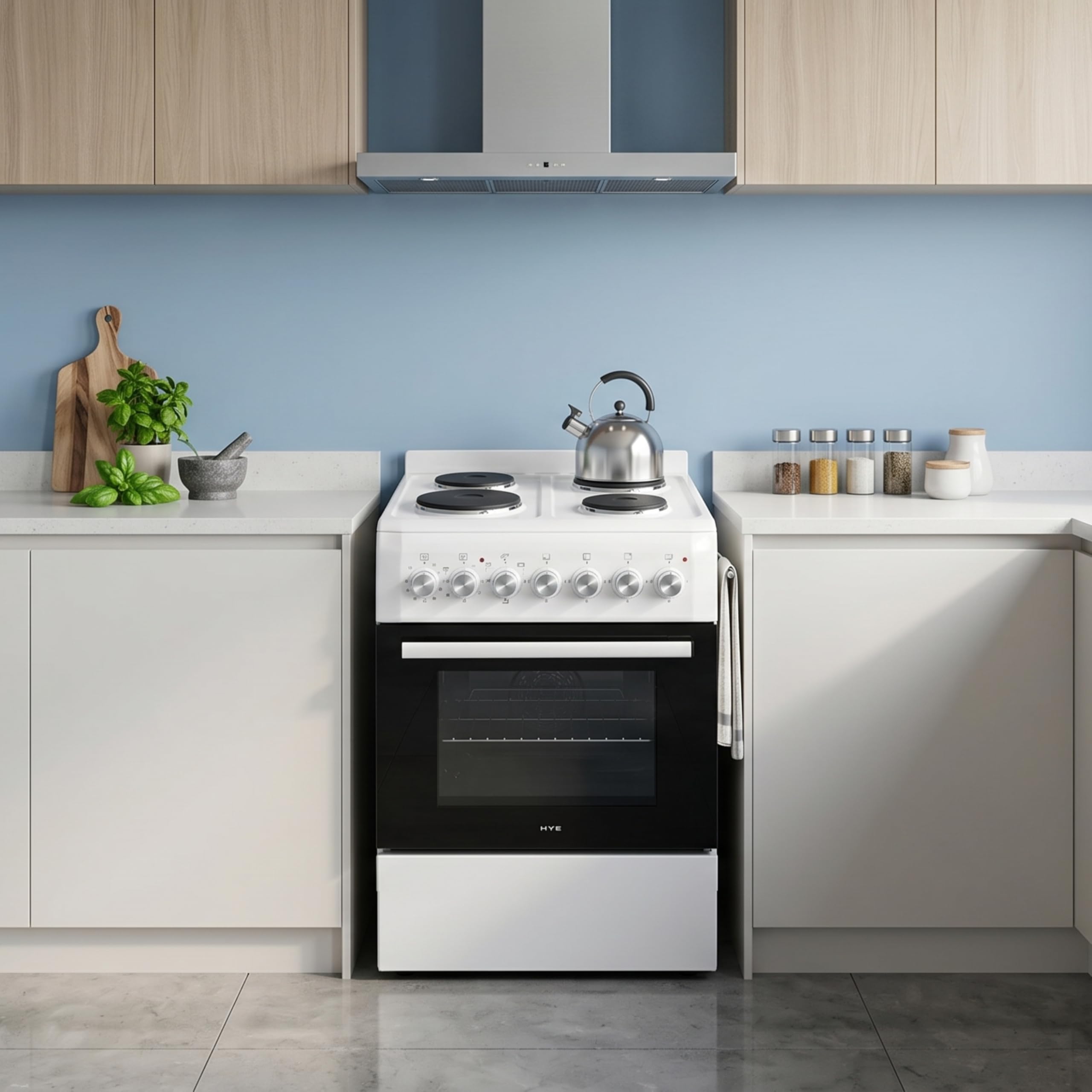 HYE Cooker - Electric Cooker, 4 Hotplates, 62L Electric Oven, A-Rated Energy Efficiency, 60cm Width, Freestanding Design, White, Ideal For Family Homes - C01FS60E17W — view 8