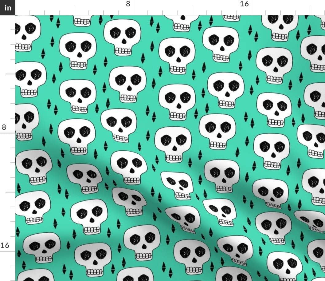 Spoonflower Fabric - Skull Skulls Green Halloween Scary Spooky Cute Costume October Printed on Petal Signature Cotton Fabric Fat Quarter - Sewing Quilting Apparel Crafts Decor