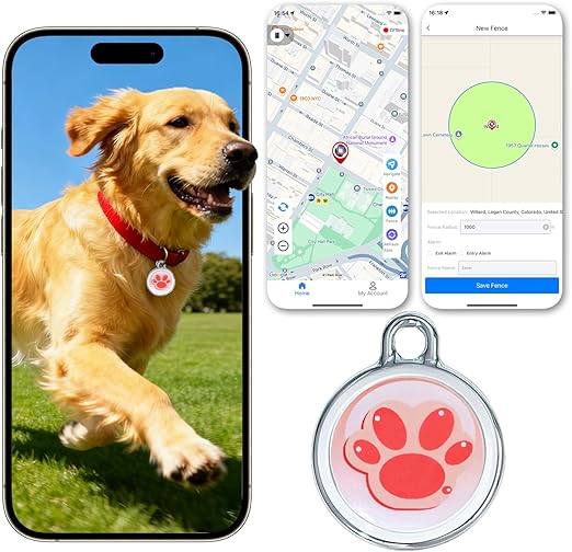 2026 Now GPS tracker for dogs and cats, no monthly fee, IP67 waterproof, lightweight, iPhone and Android compatible