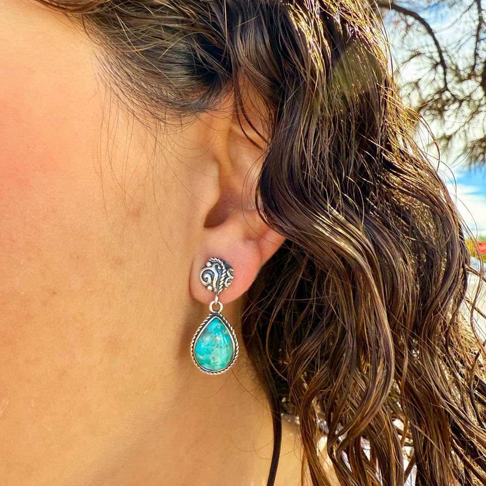 Turquoise Earrings 925 Sterling Silver & Genuine Gemstones (Choose Color)