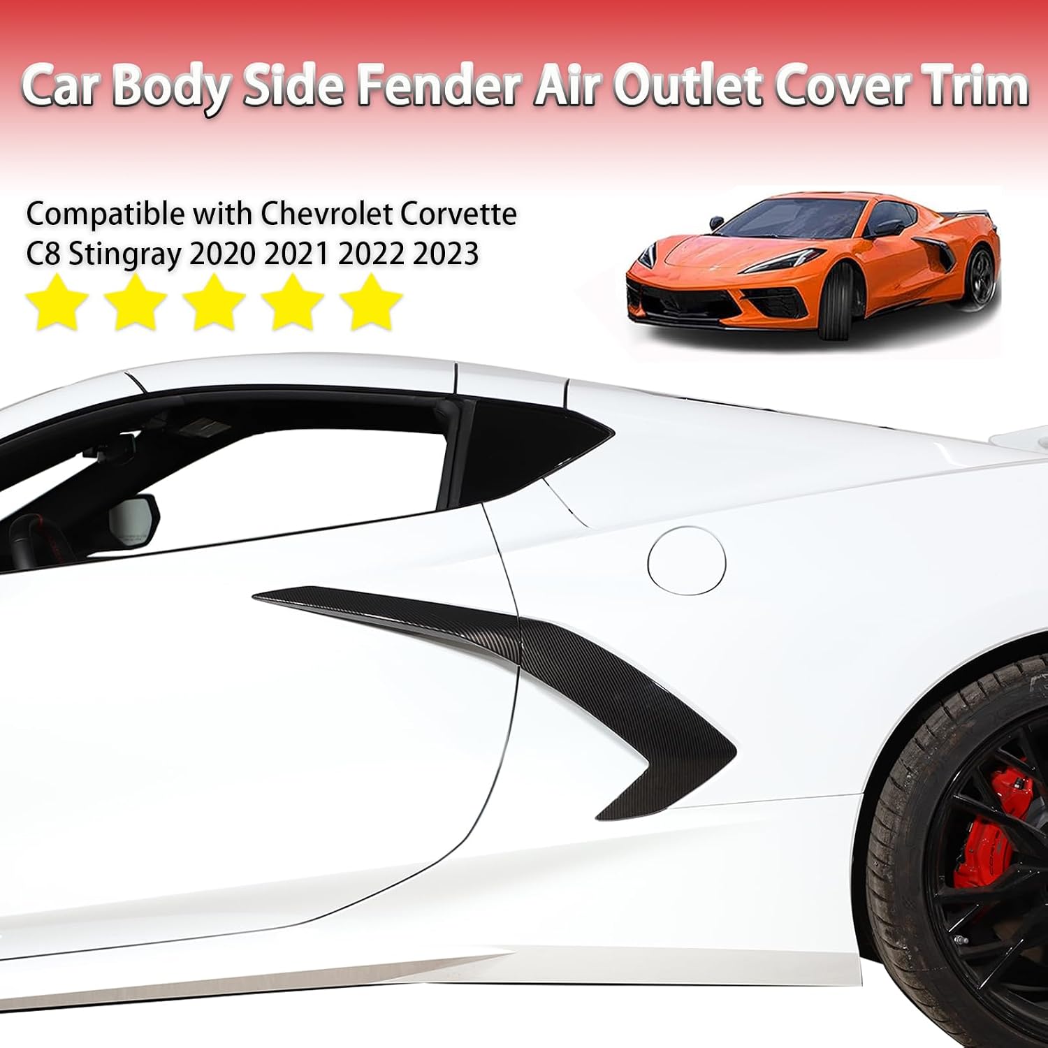 Sekhyna Car Body Side Fender Air Outlet Trim Frame Compatible with Chevrolet Corvette C8 Stingray 2020-2023 ABS 4PCS,Exterior Door Handle Protection Cover Trim Accessories (ABS Carbon)