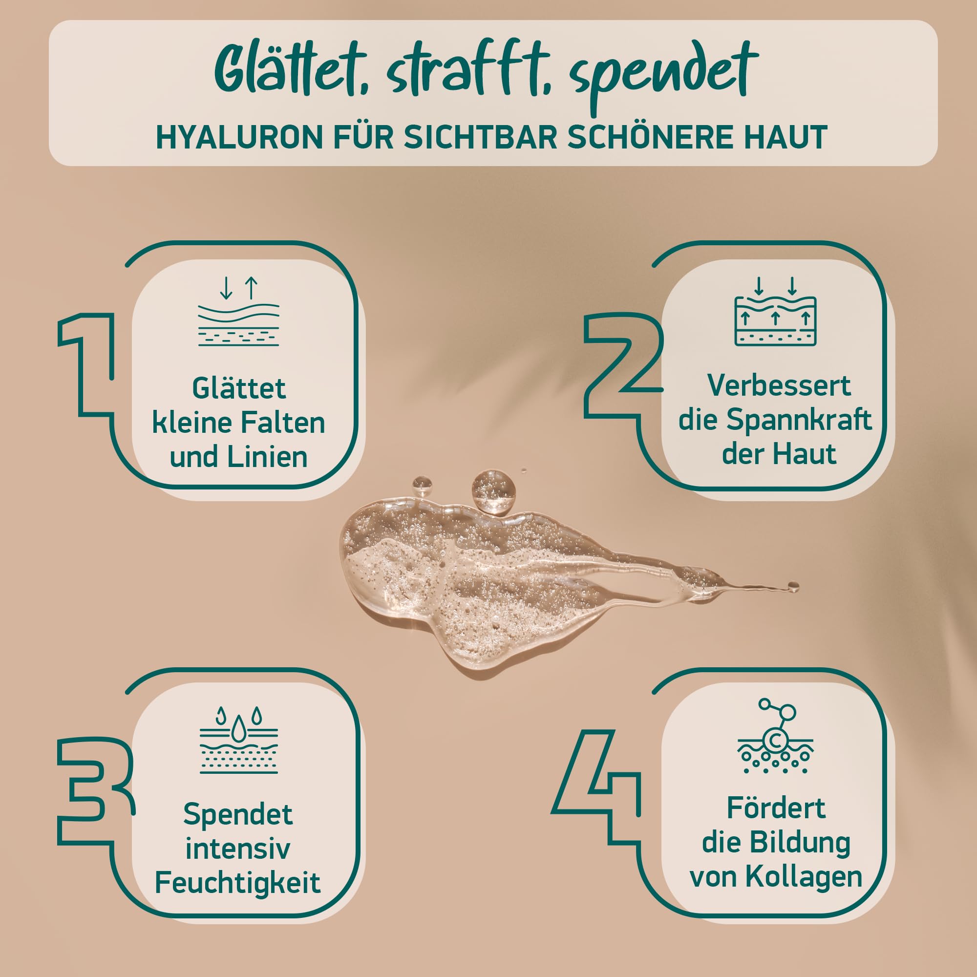 Bio Hyaluron Serum Hochdosiert - Beste Hyaluronsäure (Oligo) - 8-Fach Anti-Falten-Komplex- Mit 4 Hyalurongrößen - Frei von Alkohol & Parfüm 100ml - Hyaluronsäure Serum