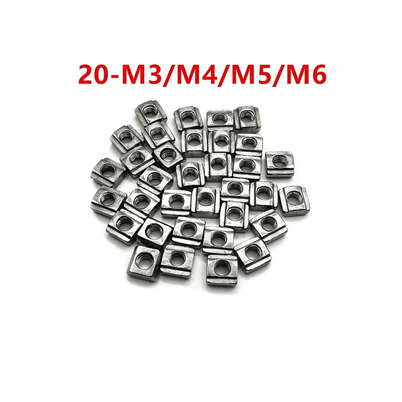 100 sztuk 20- M3 M4 M5 M6 304 blok ze stali nierdzewnej kwadratowy T nakrętki przesuwne gniazdo 6mm dla 2020 złącze profilu aluminiowego(M3)