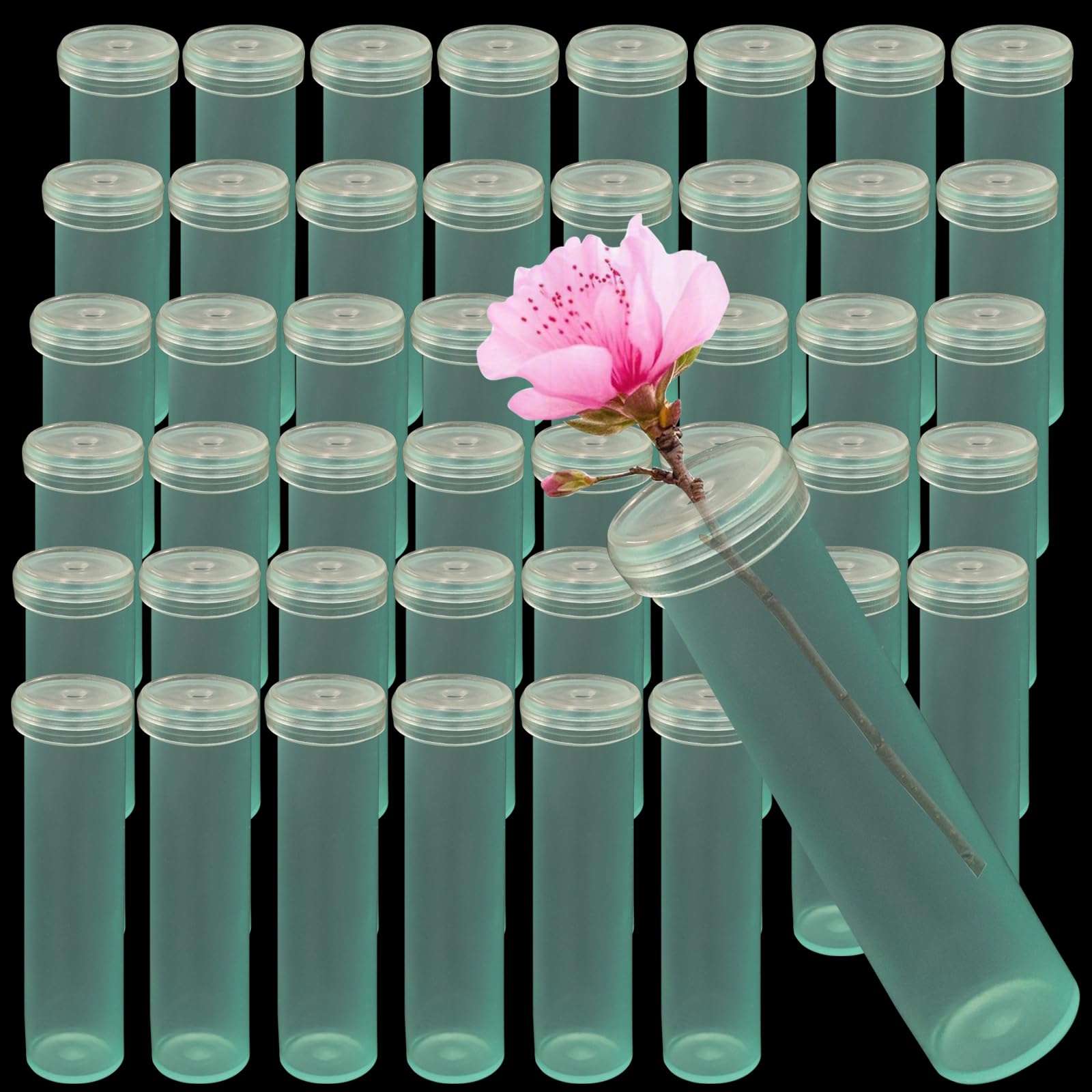 Unlorspy 50Pcs Plastic Stem Water Tubes, Clear Flower Vials with Soft Rubber Lids, 2.8 Inches Rose Water Tubes for Fresh Arrangement(Green)