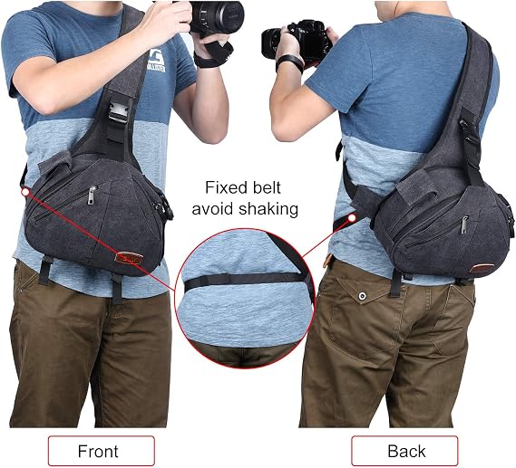 S-ZONE Canvas Camera Sling Bag Backpack Crossbody Case with Tripod Holder