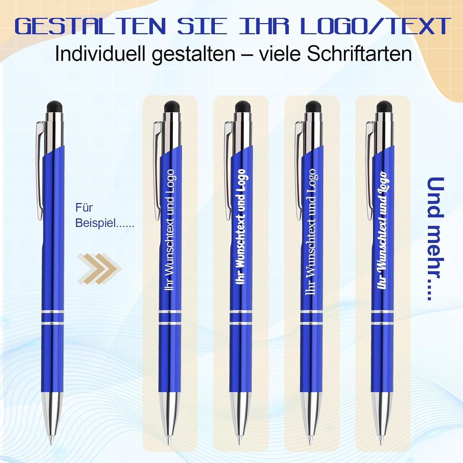 Kugelschreiber personalisieren,personalisierte Kugelschreiber mit Gravur,Werbekugelschreiber mit Logo,Farbmix mit Touchpen,für Unternehmen,Business,Mitarbeiter,10-500 Stück,Blau-A-500