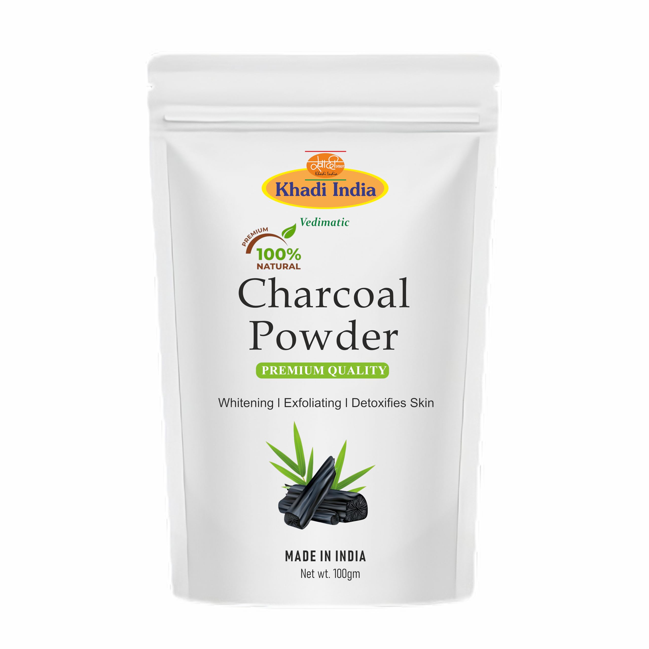 Khadi 10% Pure Activated Charcoal powder Ideal for face and Skin| Removed dead skin |Coconut Charcoal powder | 100% Natural (100gm., CHARCOAL)