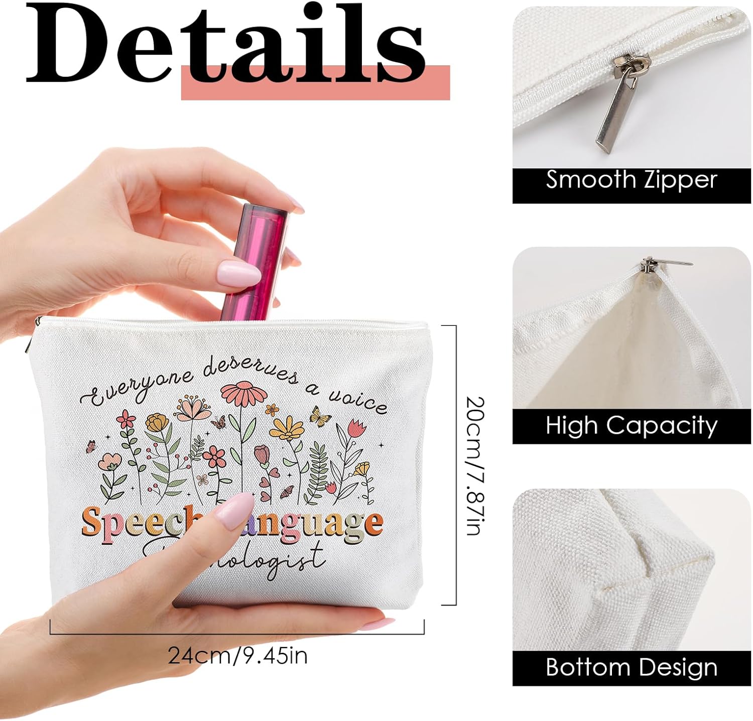 Speech Language Pathologist Bag - Therapist Slp Gifts Flower Canvas Tote 2Pcs Reusable Shopping Handbags with Makeup Bags Set Pathologist Therapy Gift for Women Birthday Party - Image 5