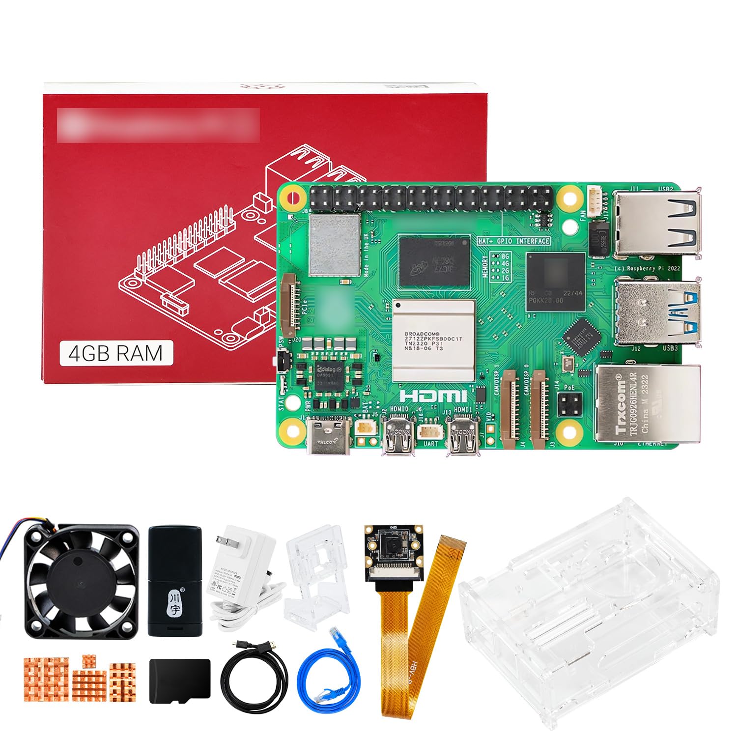 Yahboom Pi 5 4GB/8GB Starter Kit with 27W 5.1V/5A Power Adapter Heat Sink and Raspberry Case IMX 219 CSI Camera (Pi5 4GB, IMX219 Camera Kit)