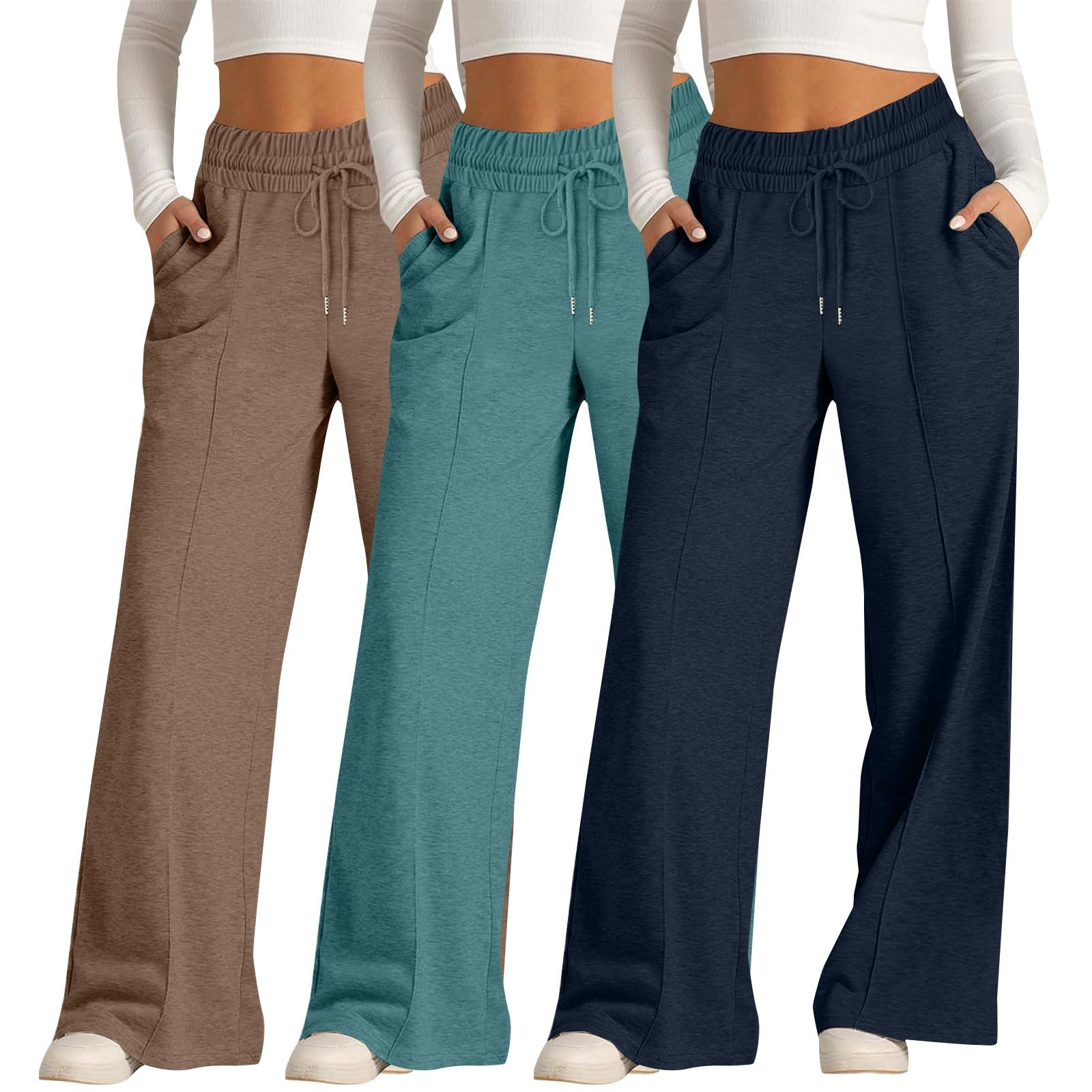 3 Stück Jogginghose für Damen, große Größe, lässig, mit Kordelzug, mit Tasche, einfarbig, bequem, Sporthose, schlankmachend, Laufen, Arbeit, Strand