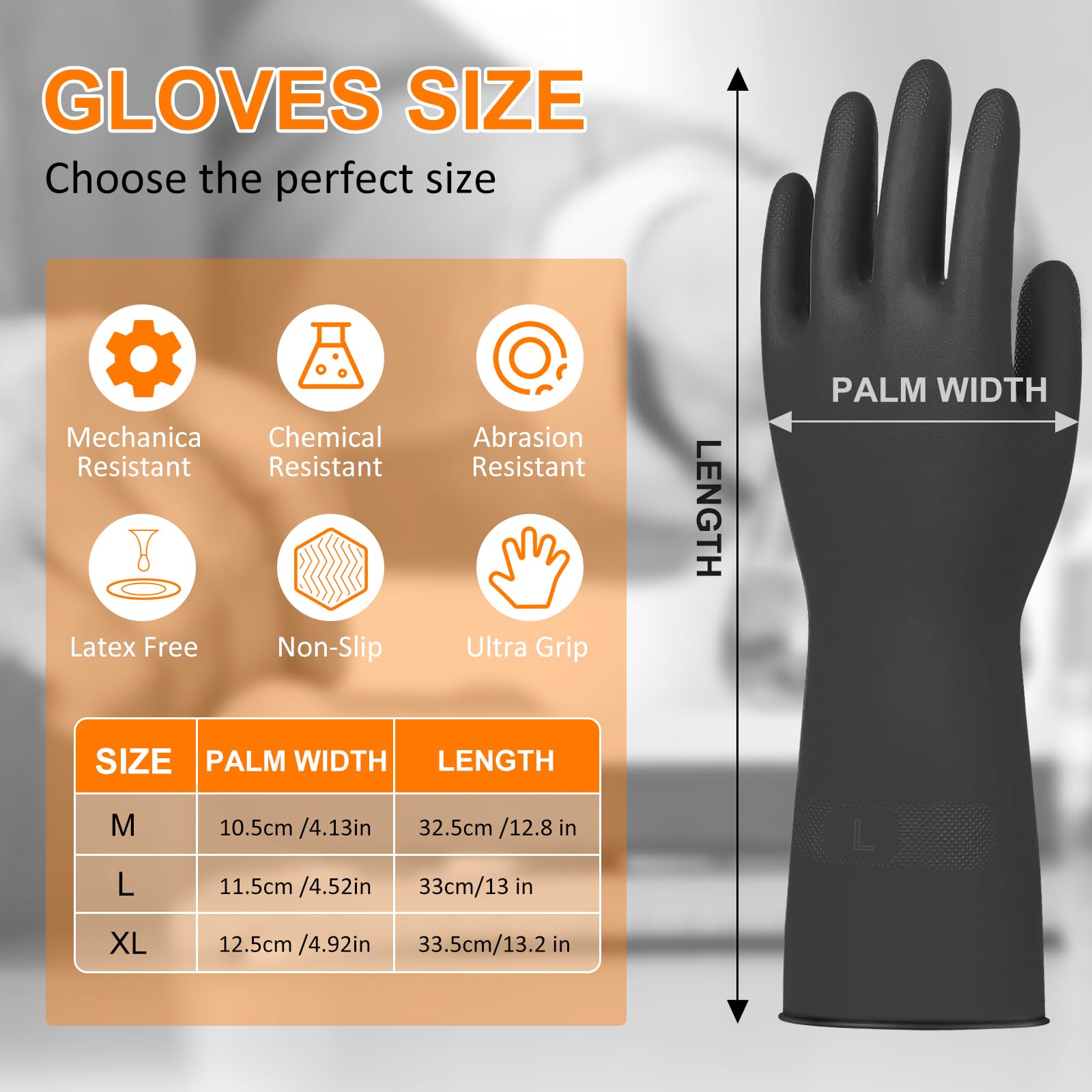Beieverluck 10 pares de guantes de goma resistentes a los productos químicos, guantes industriales resistentes para limpieza de limpieza, guantes de trabajo de seguridad para lavar platos, resistentes