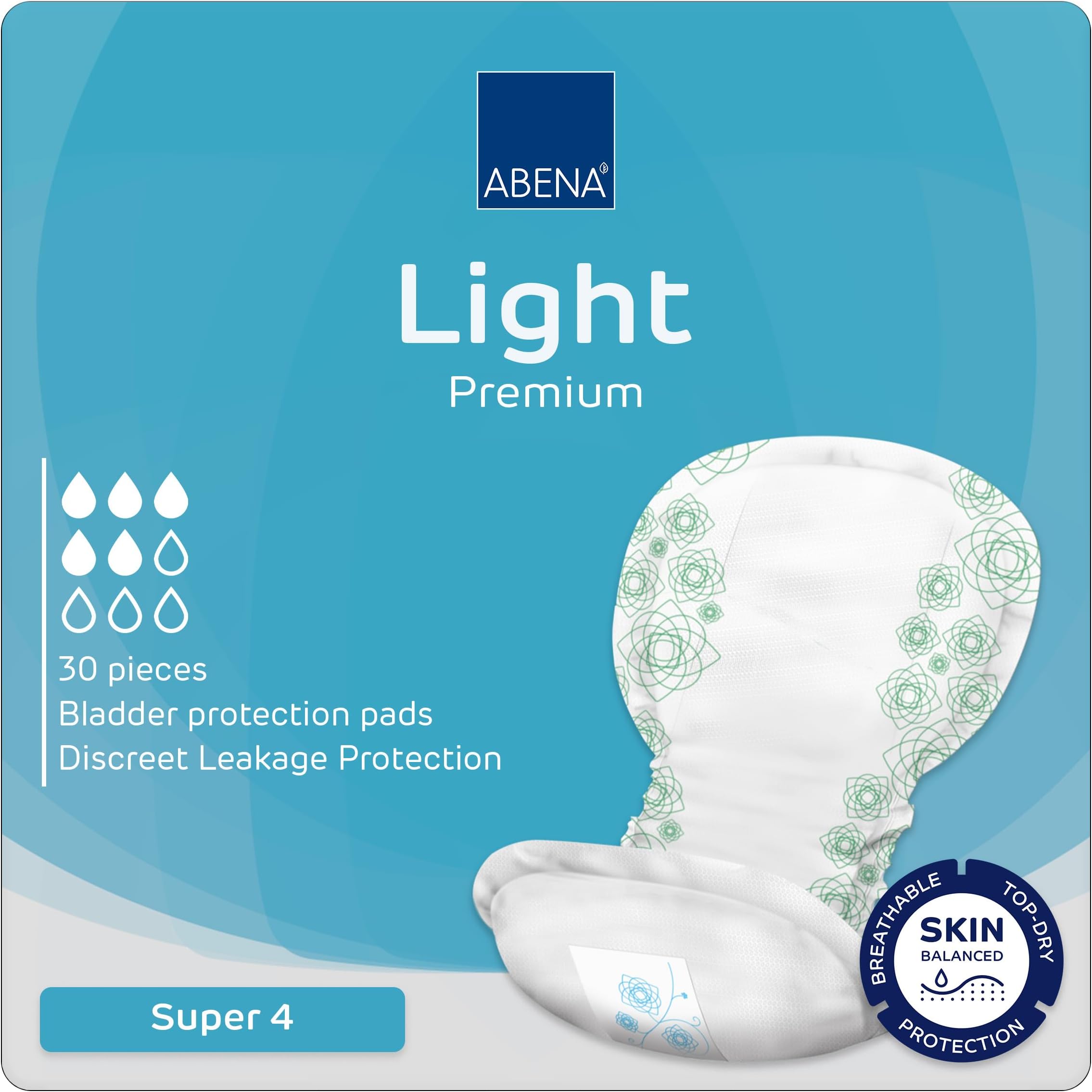 Light Super 4, Pack of 30, 850ml, Overnight Incontinence and Period Protection, Extra Absorbent Sanitary Pads for Heavy Flow, Soft, Breathable & Comfortable Design for Incontinence