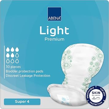 ABENA Light Super 4, Pack of 30, 850ml, Overnight Incontinence and Period Protection, Extra Absorbent Sanitary Pads for Heavy Flow, Soft, Breathable & Comfortable Design for Incontinence