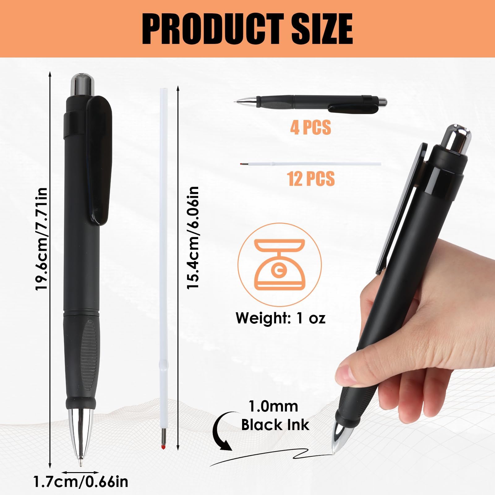 QTMMC 4 Pcs Extra Large Ballpoint Pens with 12 Refills Easy Grip Jumbo Pen Big Weighted Pens Enhanced Writing Stability for Arthritis Elderly Hand Tremors Office School Writing (1.0mm Retractable) - Image 2