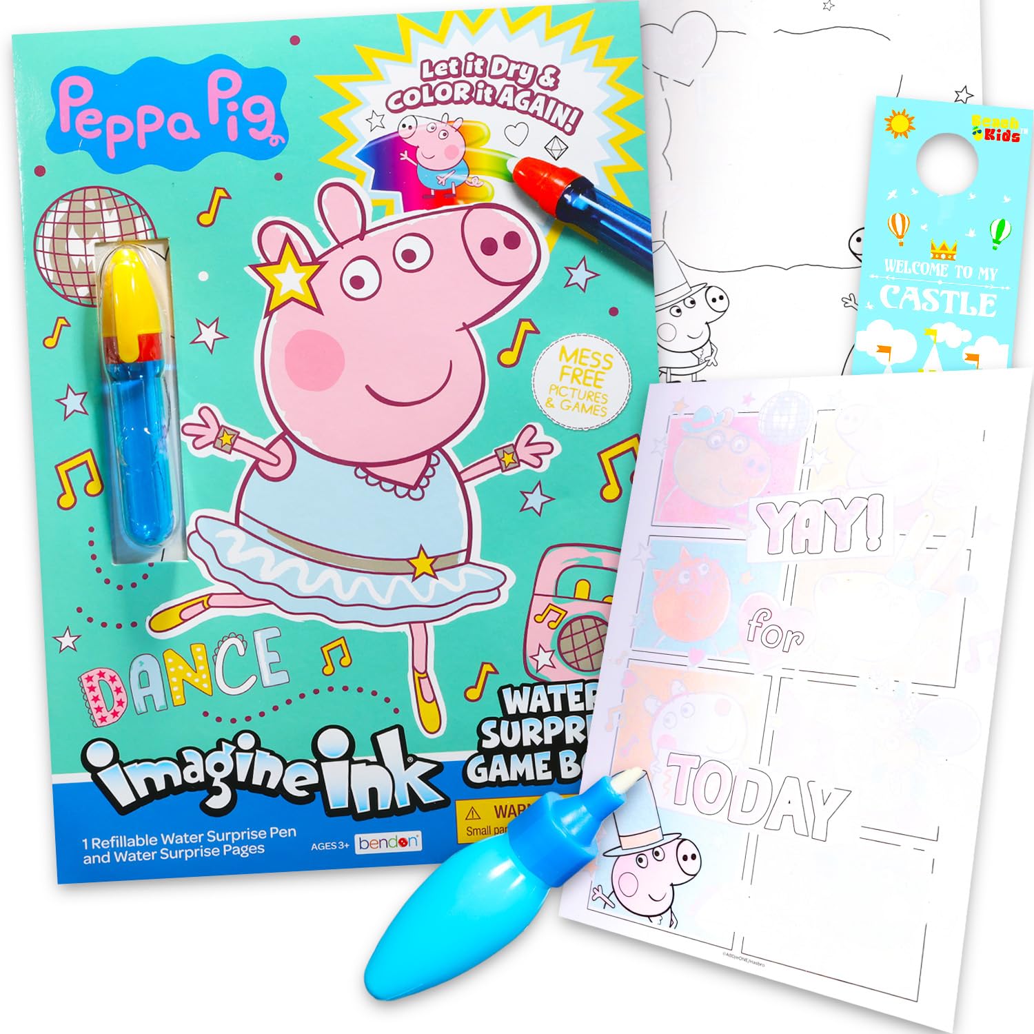 Peppa Pig Paint with Water Set for Kids, Toddlers Age 3+ - Bundle with 16 Page Cute Cartoon Animal Mess-Free Water Coloring Book for Ages 3 4 5 6 7 8