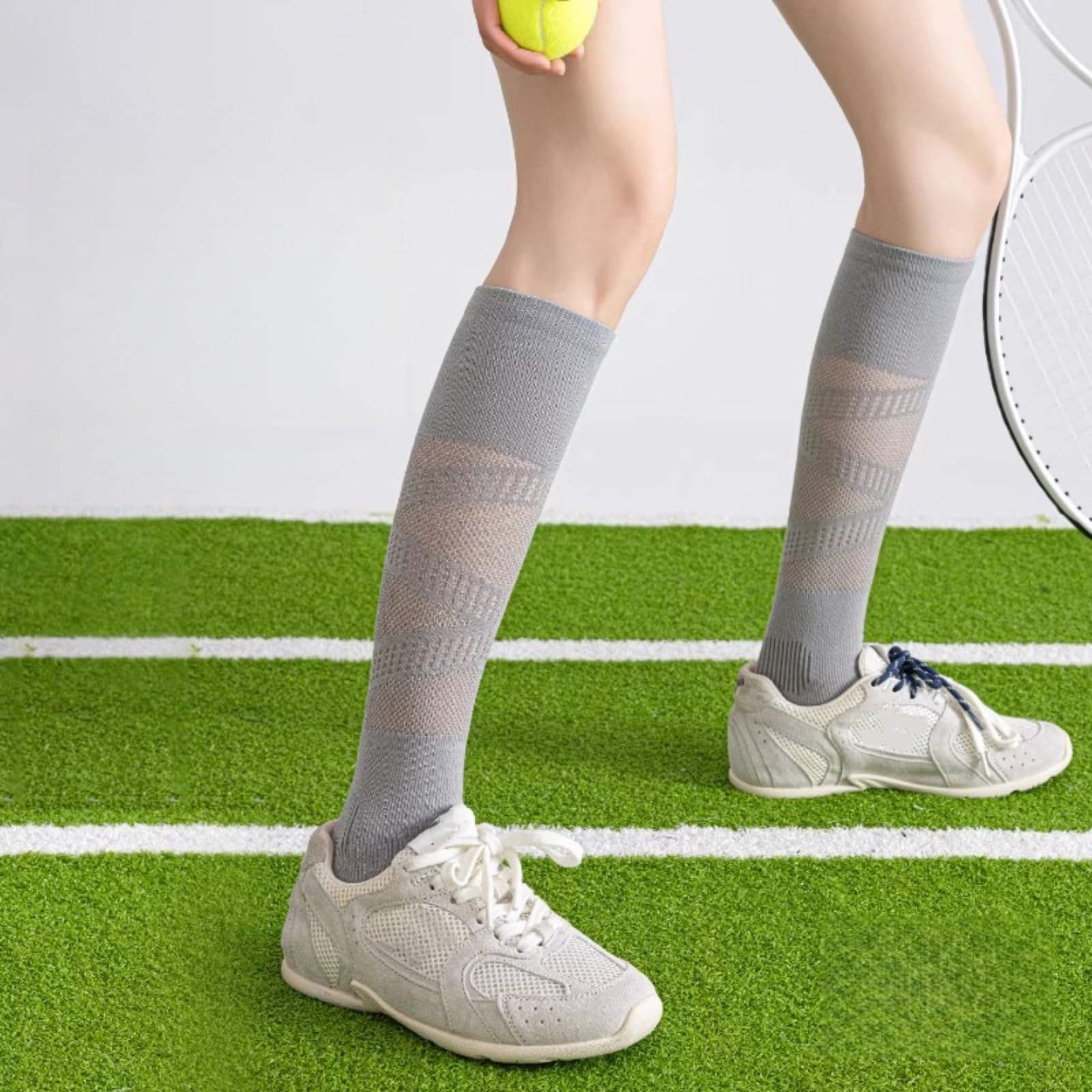 Atmungsaktive Damen-Socken aus Netzstoff, kniehohe Wadenstütze, Farbverlauf, rutschfest, Sportsocken für Laufen, Fitnessstudio, Tennis, Reisen