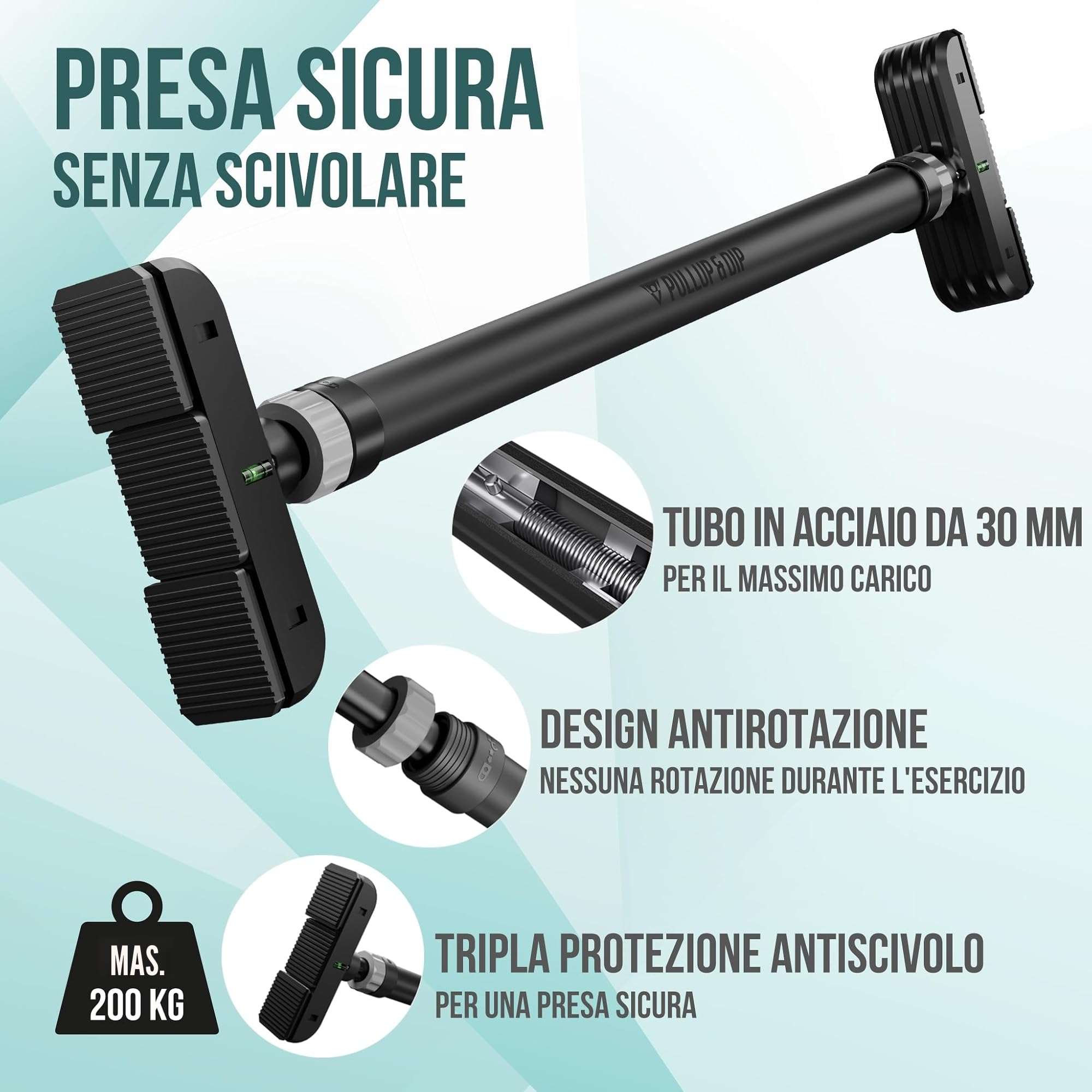 PULLUP & DIP barra per trazioni senza trapano con stazione di immersione - barra per porte con barra immersioni - estensione della barra per immersioni per la casa - set per trazioni per calisthenics
