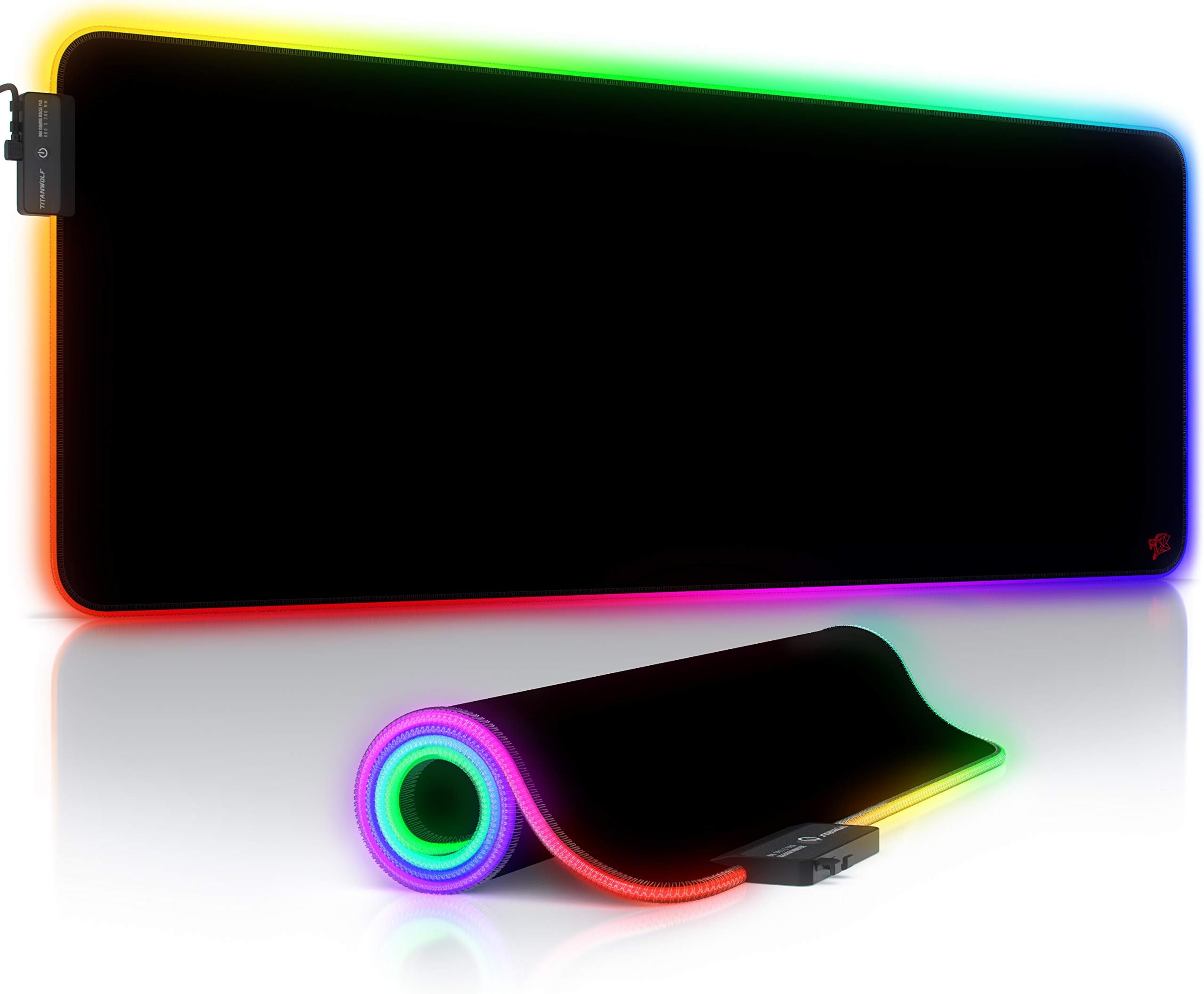 CSL-Computer Titanwolf RGB Gaming Mouse Pad LED Desk Mat 800 x 300 mm XXL Mouse Pad LED Multi Colour 11 Lighting Modes 7 LED Colours Plus 4 Effect Modes Washable Black