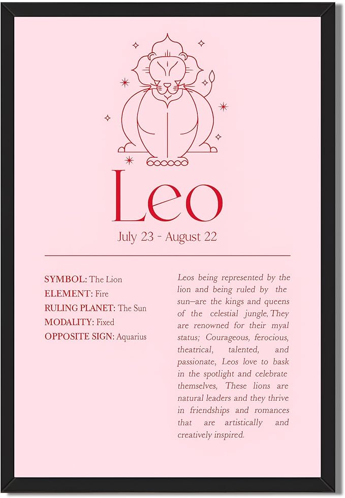 Leo Zodiac Sign Canvas Print Art Print Minimalist Aesthetic Poster Wall Art Exquisite Pictures for Living Room Bedroom Wall Decoration Home Decor (Black Framed,12L x16W)