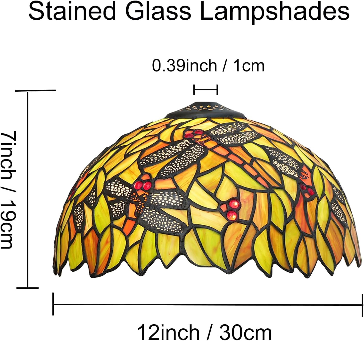 Tiffany Lamp Shade 12" Wide Accessories Replacement Only Dragonfly Stained Glass Lampshades Vintage Cream Orange Green Leaf Light Cover for Table Lamp Pendant Light Desk Ceiling Fixtures,Green