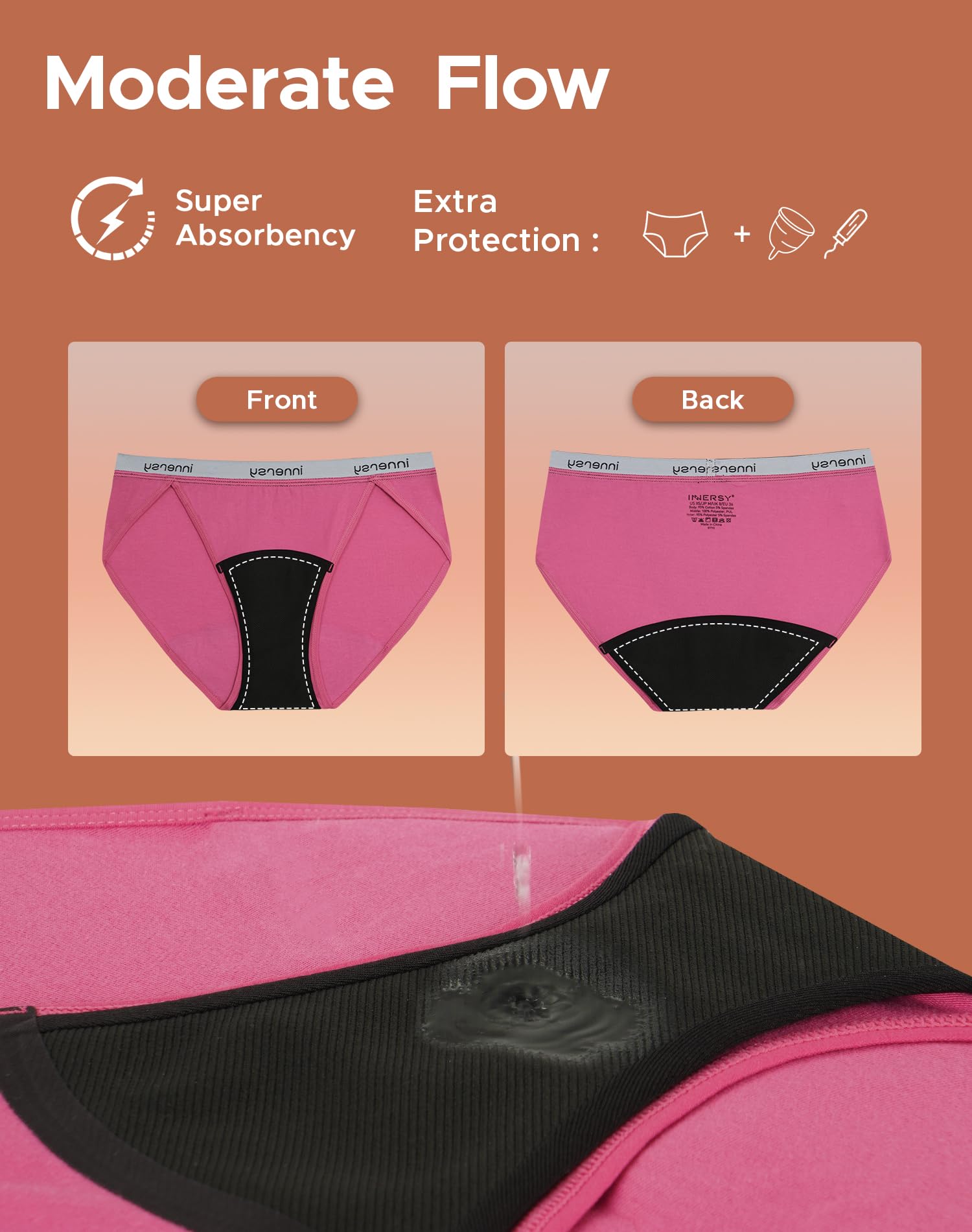 INNERSY Women's Bikini Period Underwear Cotton Menstrual Leakproof Panties 3-Pack: Sunset Forest XX-Large