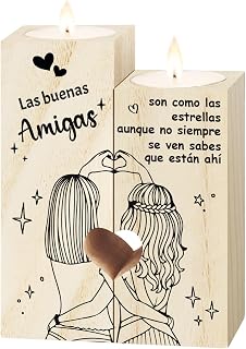 Portavelas de Madera de Pino Regalo Amiga Cumpleaños, Juego de 2 Candeleros Regalo Mejor Amiga, Regalo Original para Amig...