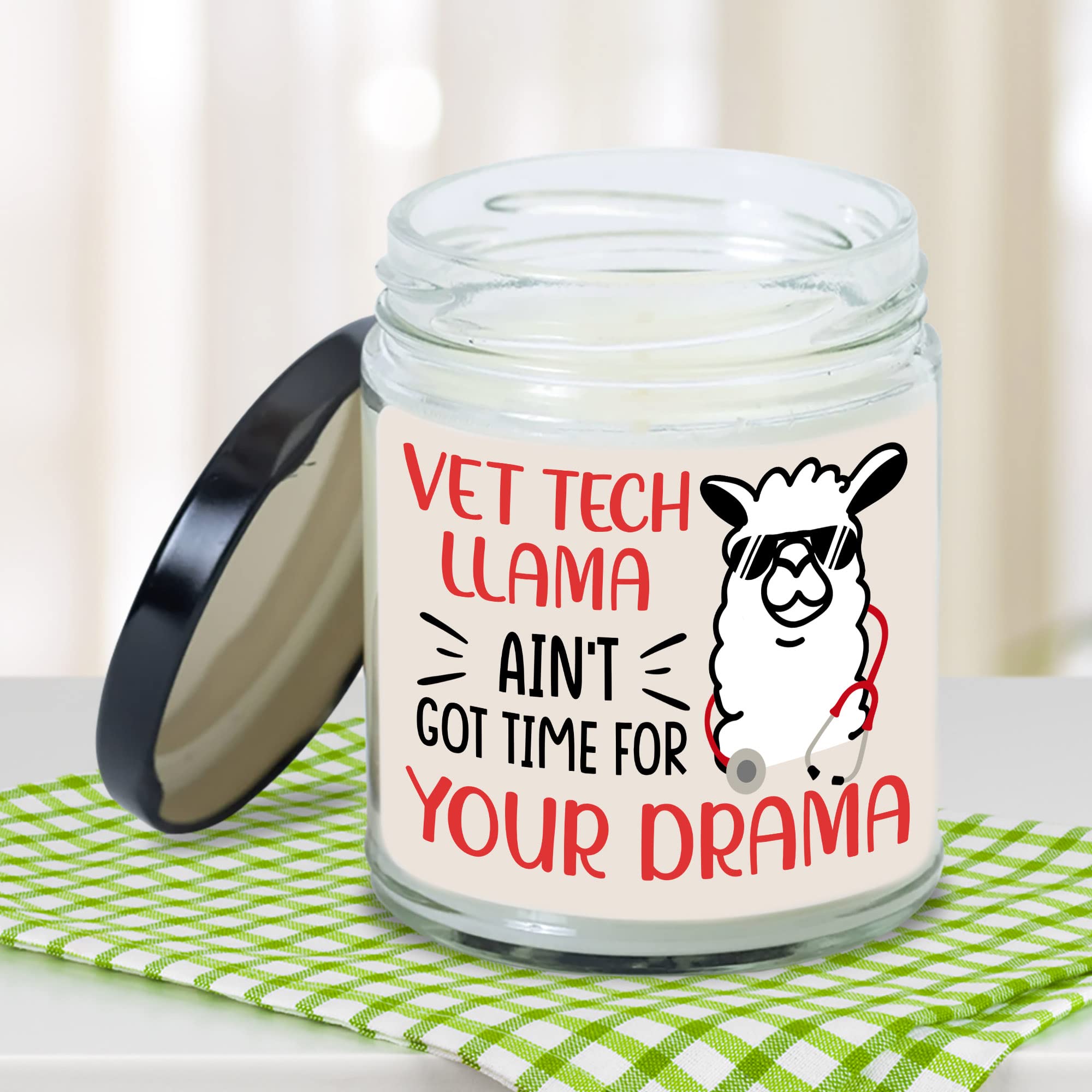 MEDROC Vet Tech Candle Vet Tech Llama Ain't Got Time for Drama Thank You Gift for Veterinary Coworker, Birthday Christmas Gift for Vet Tech, Veterinary Technician Week Gift Home Decoration