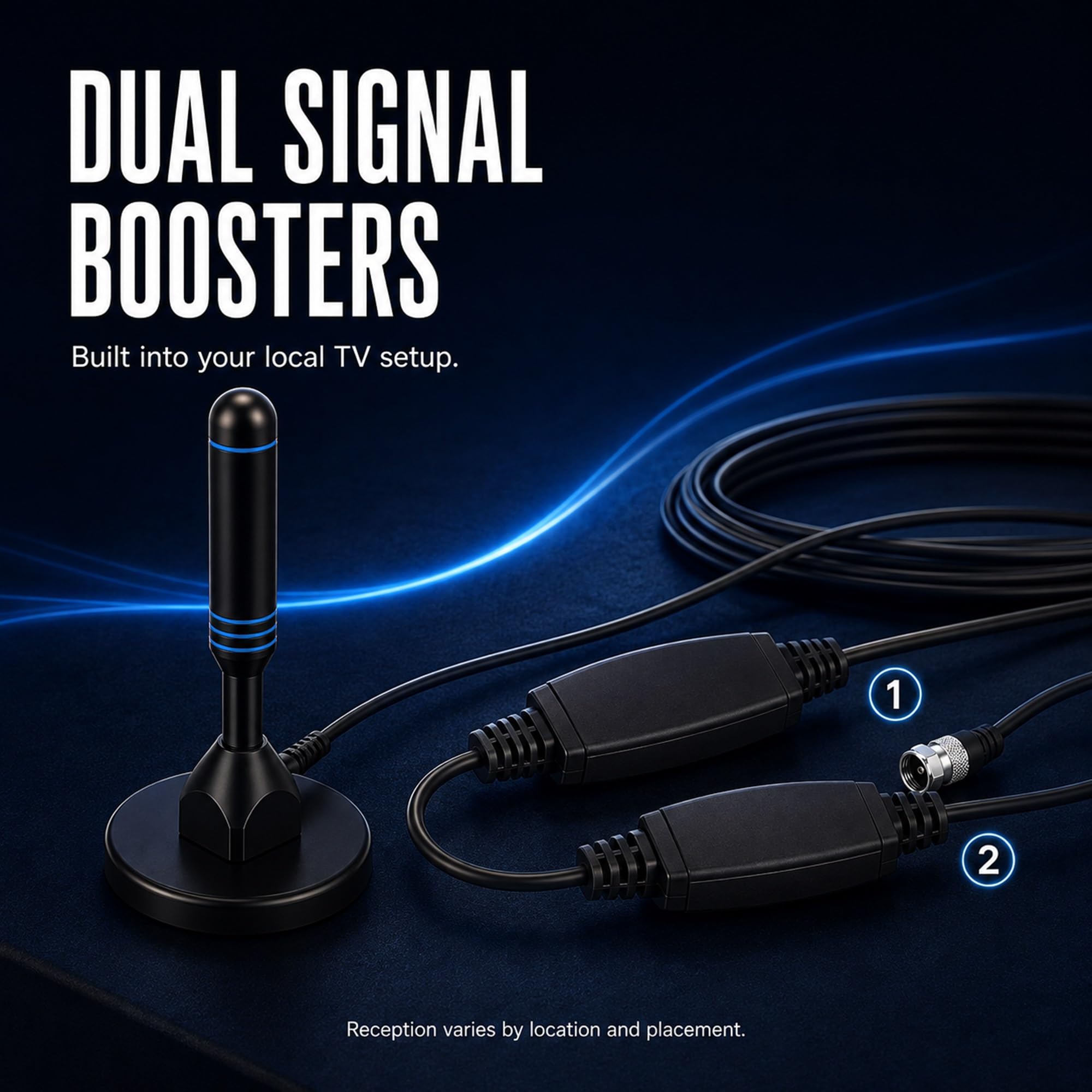 Antenne TV d'intérieur pour Smart TV avec 2 amplificateurs de signal pour tous les téléviseurs intelligents, antenne numérique HD pour chaînes locales, prend en charge 4K 1080p (bleu)