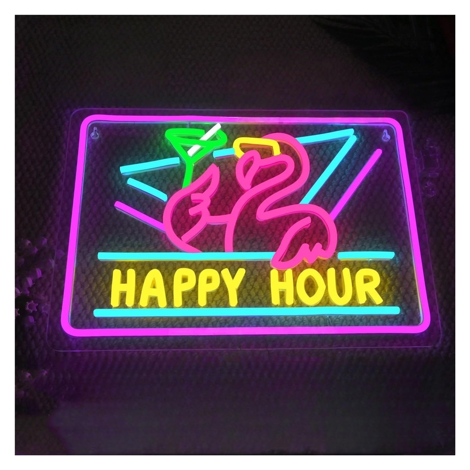 Insegna al Neon Insegna Al Neon Happy Hour A, Luci Al Neon Dimmerabili, Decorazione Da Parete Per Bar, Birra, Spiaggia, Festa, Insegna Luminosa 27cmx38cm