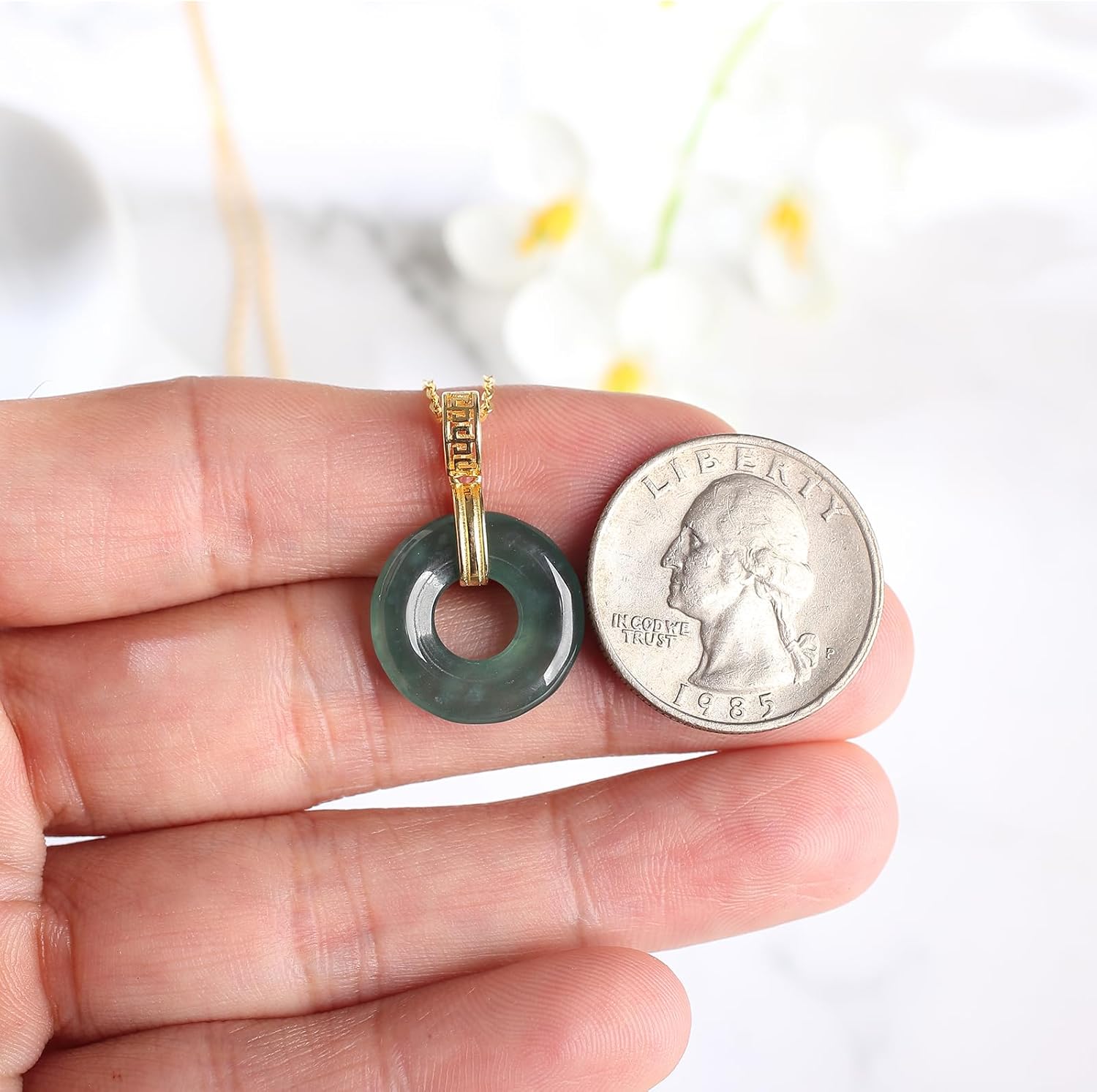 Real Green Jade Pendant Necklace for Women Donut/Heart/Clover/Teardrop/Rose/Lotus Flowers Genuine Jadeite Jewelry with Gold Plated 925 Sterling Silver Chain - Image 6