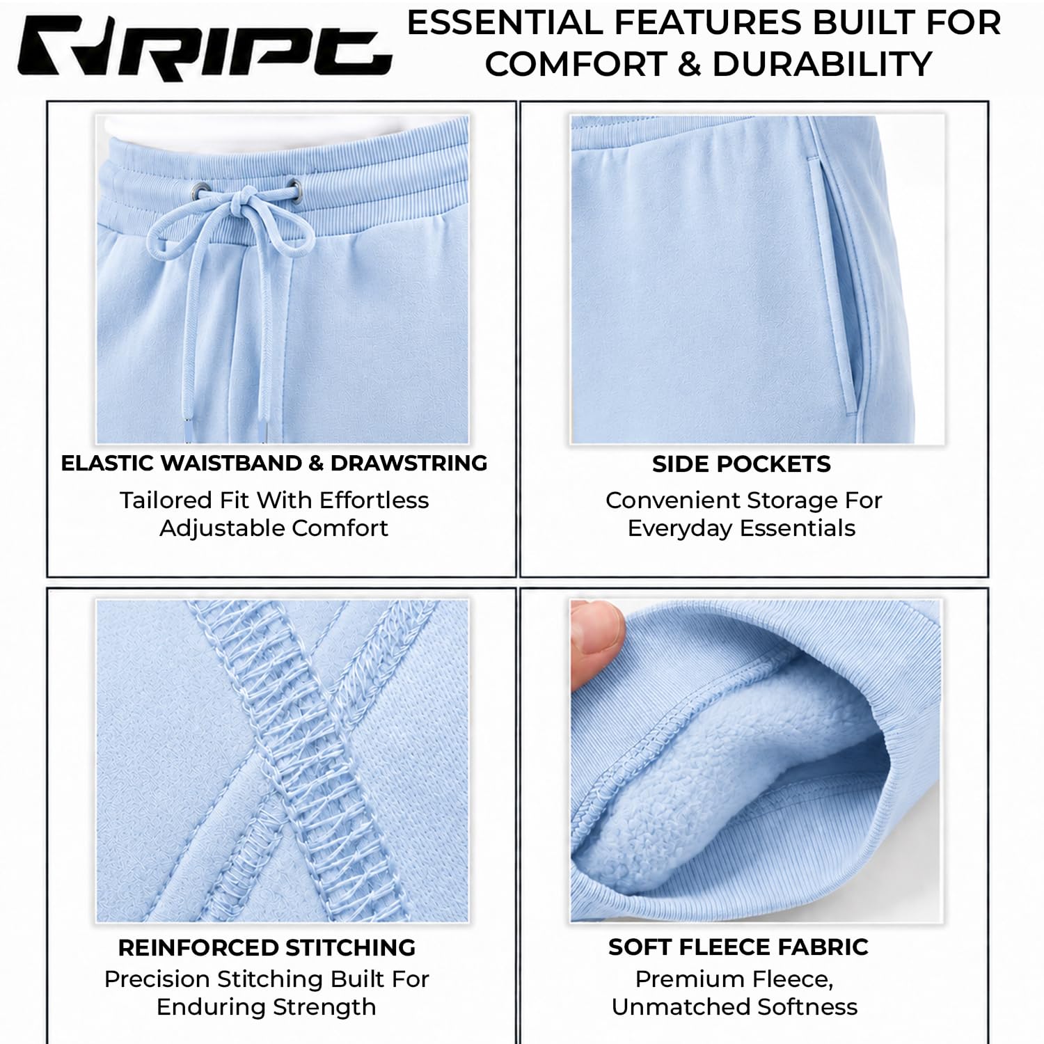 RIPT Jogging Homme Fleece – Pantalon Sweat avec Cordon, Bas Serrés et Poches, Jogger Confortable pour Sport Gym et Loungewear