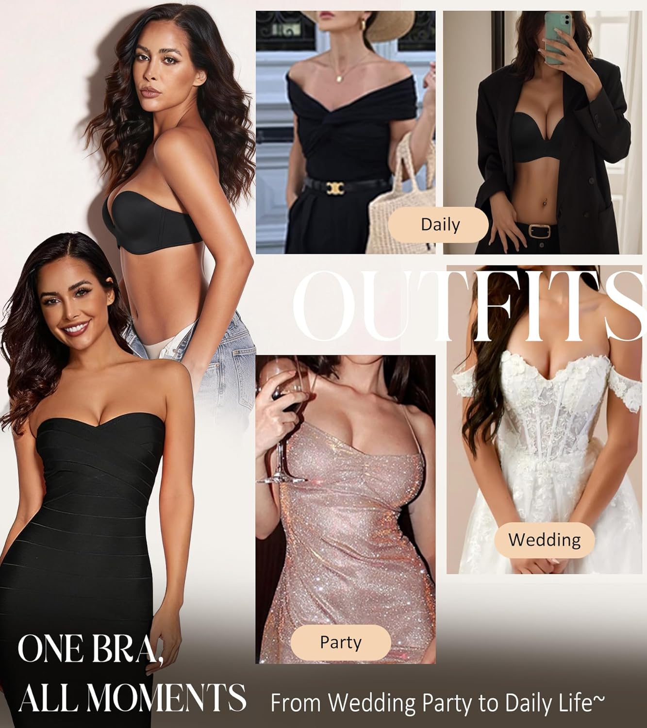 Lemorosy Women's Wireless Push Up Plunge Padded Non-Slip Invisible Strapless Bra - Image 6