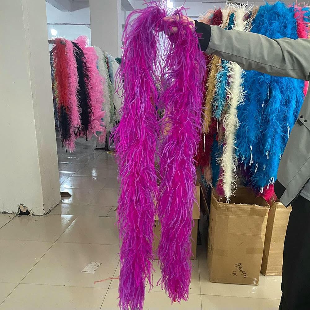 Boa en plumes d'autruche colorées mélangées de 0,5 à 3,0 m, 6 plis, plumes d'autruche moelleuses, châle pour fête de mariage, vêtements, couture, décoration, style boa, 4 à 6 plis, 2 m
