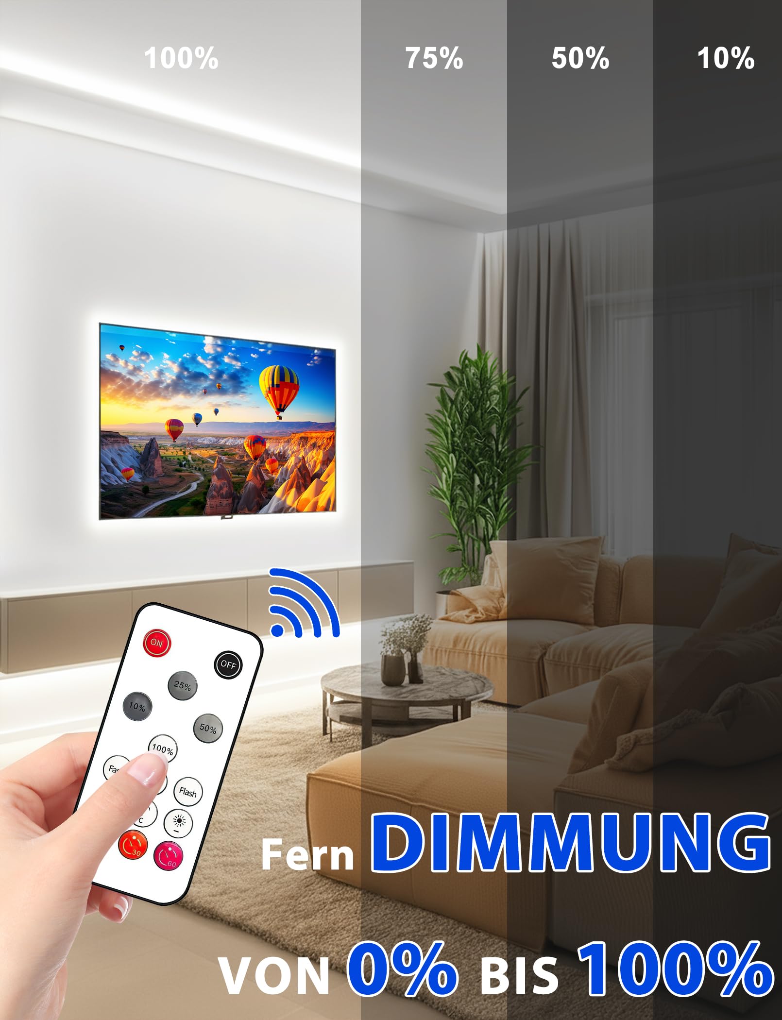 Lamomo Striscia LED COB bianca, dimmerabile, 5 m, impermeabile, 6000 K, con telecomando, in silicone, flessibile, per camera da letto, interni, esterni, cucina, decorazione fai da te, CRI90+
