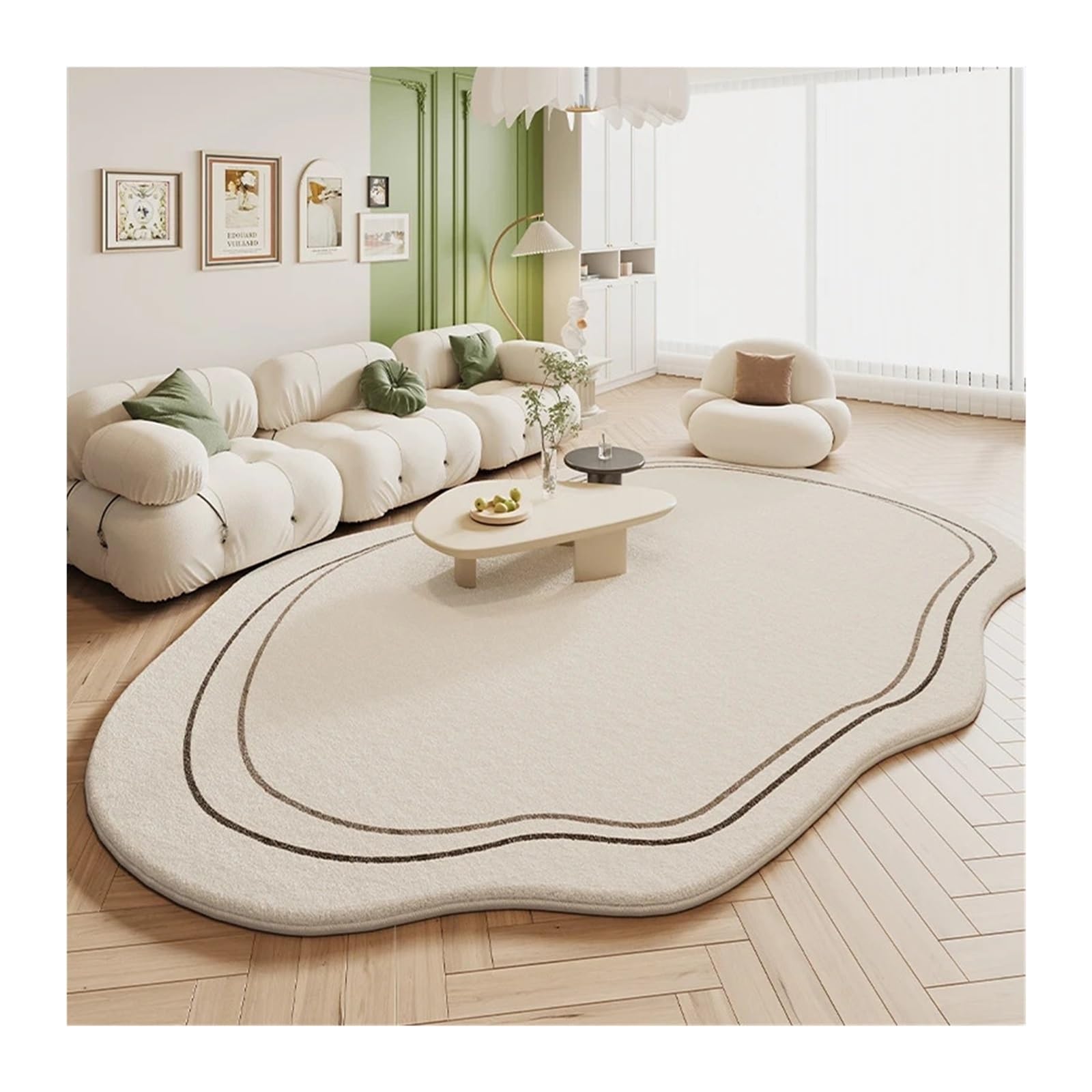 Tapis vert en peluche à forme irrégulière et texture moelleuse haute densité 80x120