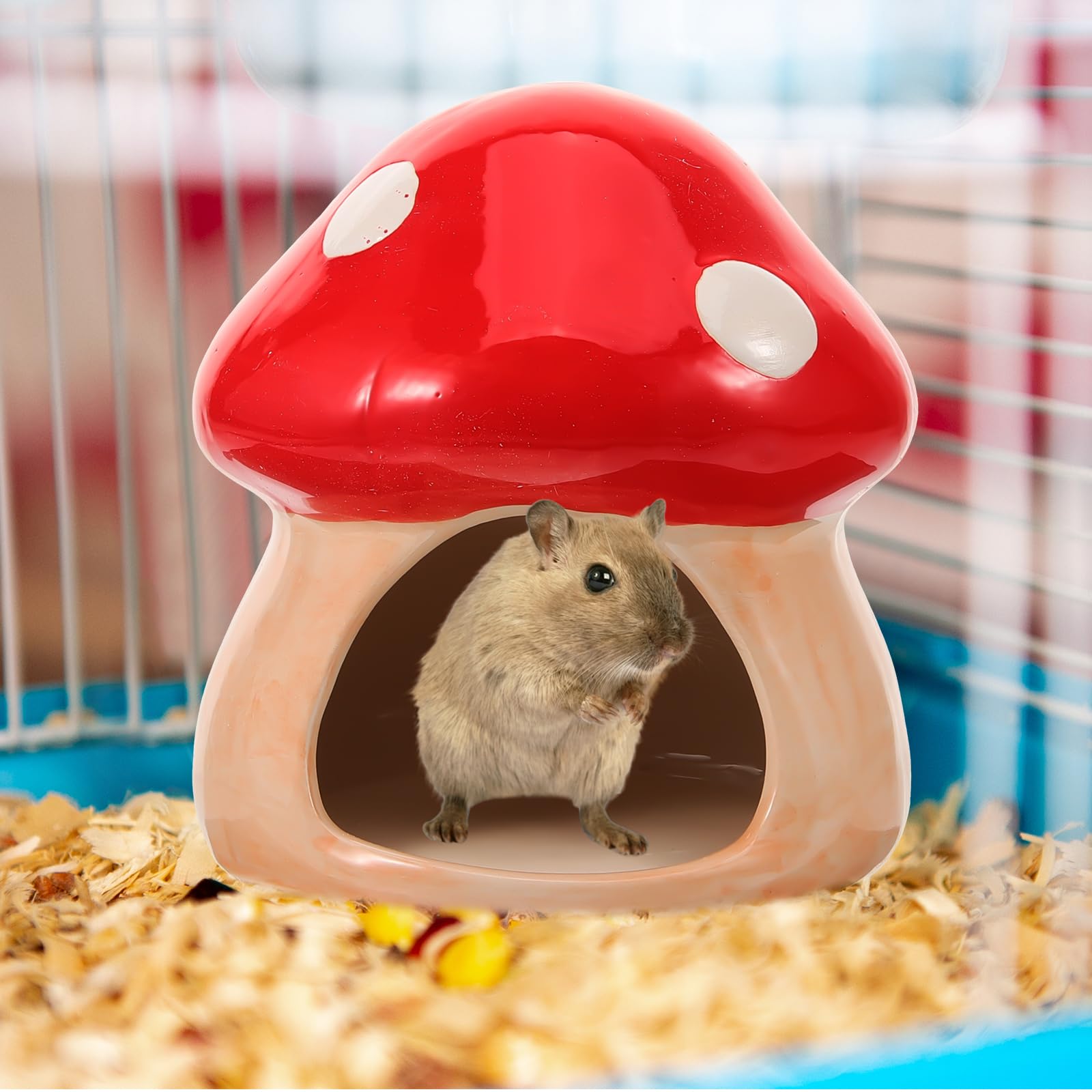 Housoutil Ceramic Mushroom Hamster Hide, Hamster Mushroom House, Mini Ceramic House, Summer Cute Nest, Cooling Shelter for s - Image 4