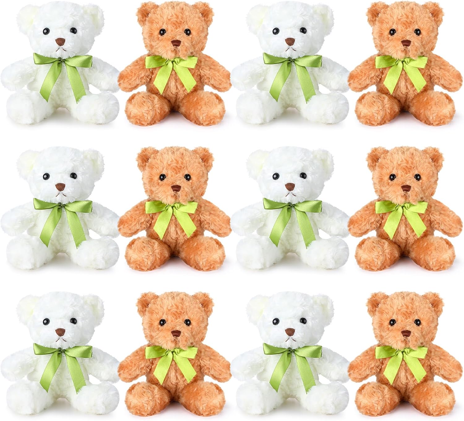 12 Osos de Peluche Suaves 10 Pulgadas con Lazo Verde para Fiestas