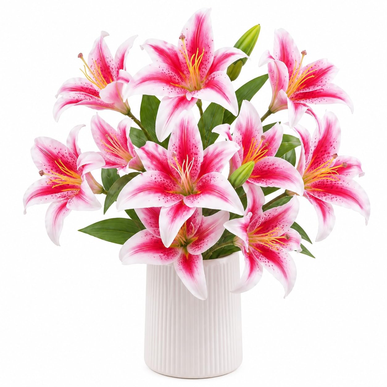 CURATED CART 1 Pcs Lily Artificial Flowers Bunch for Home Decoration - Big Lilys Bouquet for Home Décor (Dark Pink)-image-14