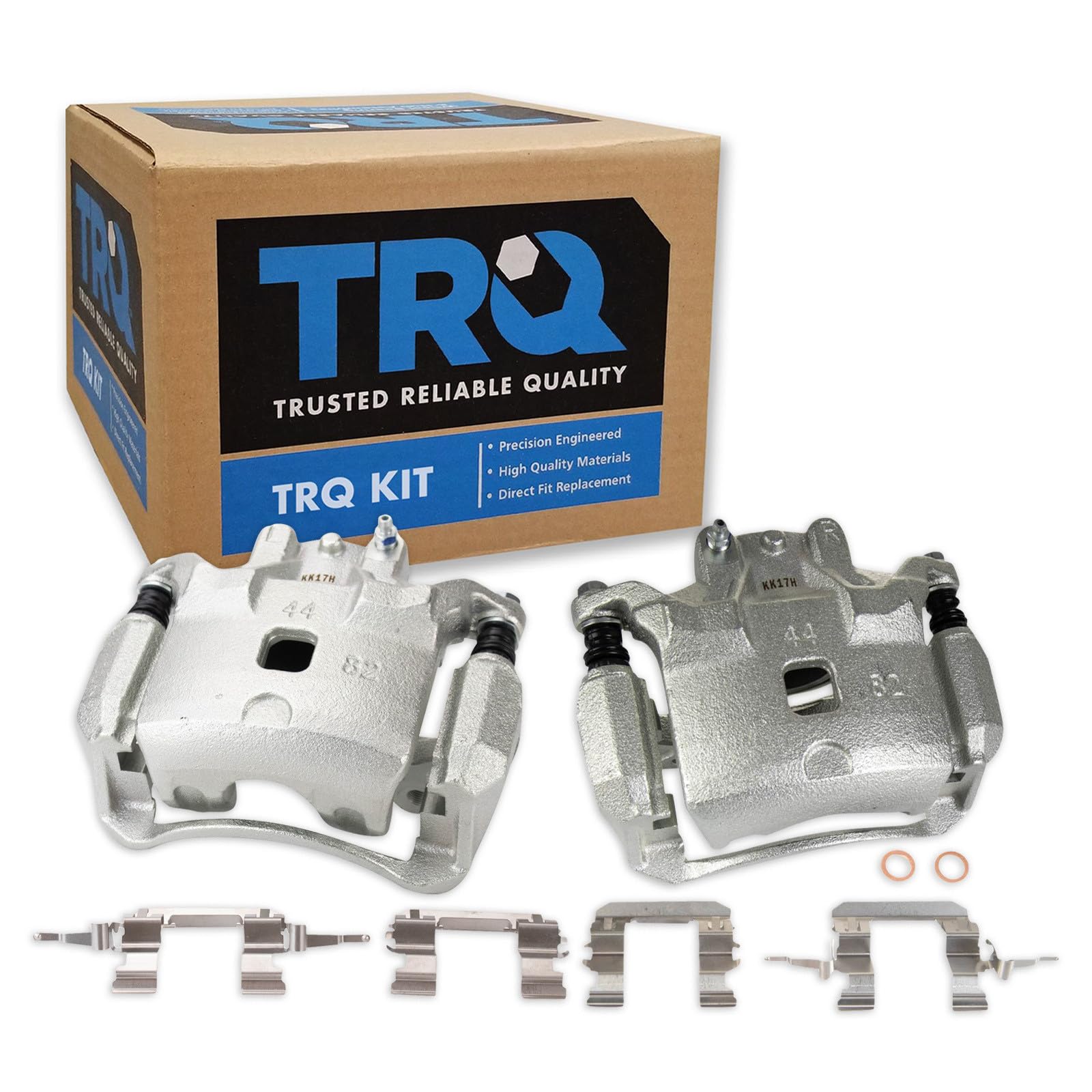 TRQ Front Brake Caliper Set Zinc Coated Brackets Hardware