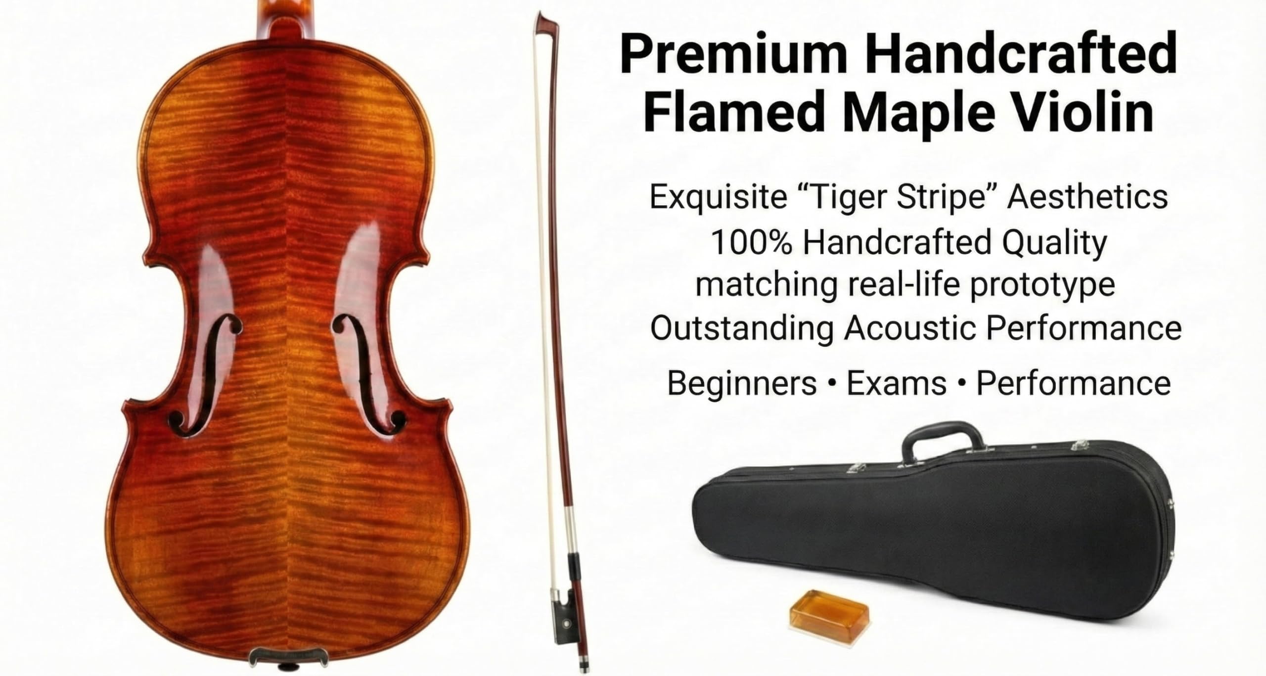 Violino 4/4, set completo per adulti e bambini, kit professionale fatto a mano in abete rosso, include custodia, arco, colofonia, spalliera, perfetto strumento acustico per principianti, dimensioni 4