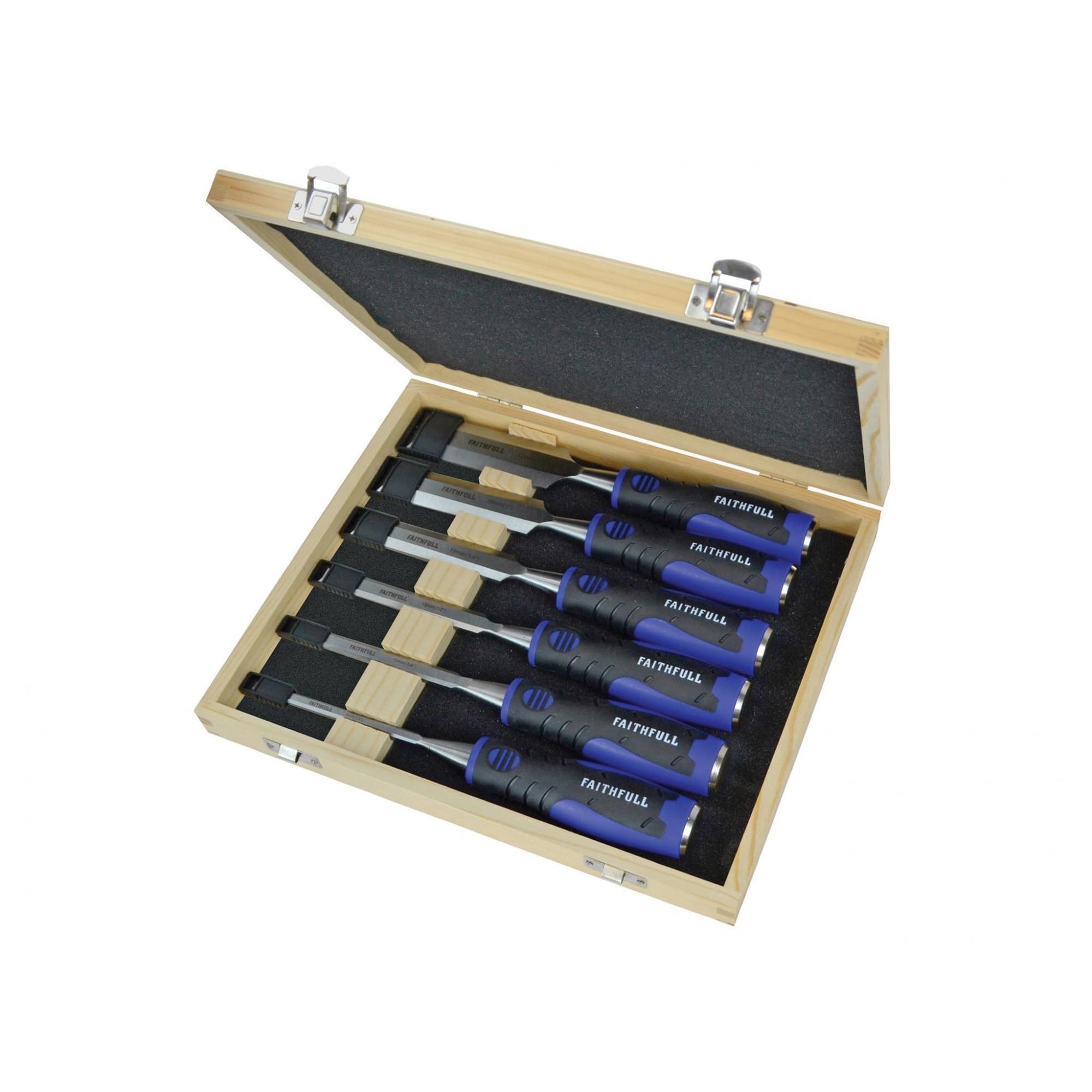 Faithfull 6 Piece Wood Chisel Set 6 10 13 19 25 32mm Anti Slip Soft Grip Handle from B&Q