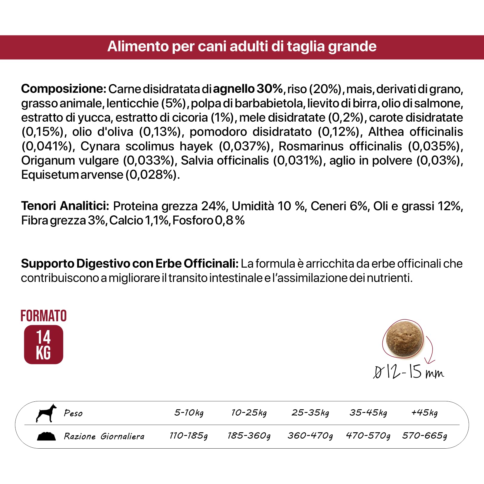 Althea Monoproteico all'agnello - Cibo per Cani Adulti di Taglia Media/Grande - 14 kg